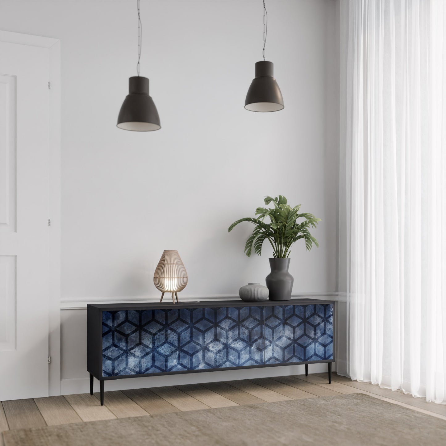 Mobile TV CUBIC MIST a 3 ante con finitura nera
