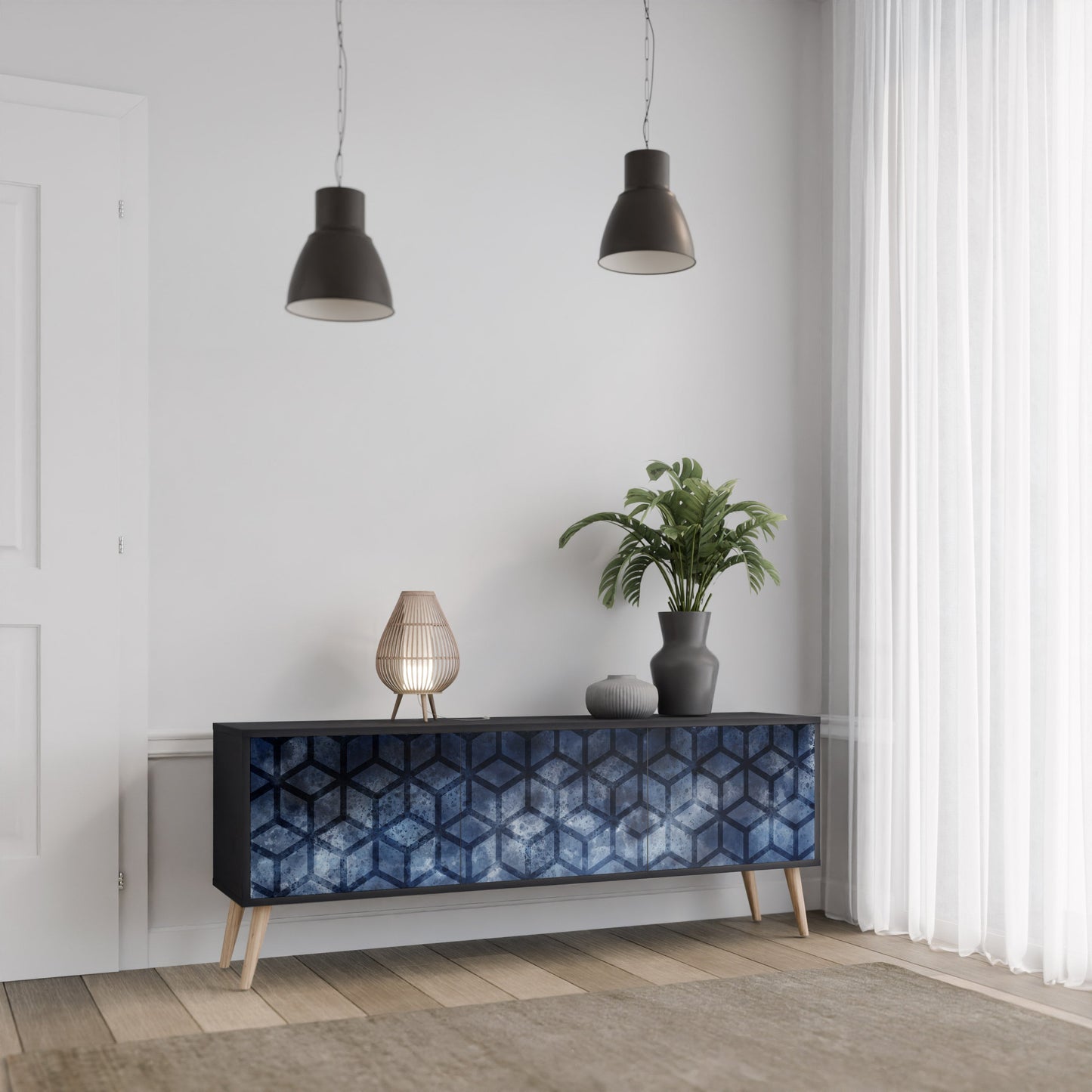 Mobile TV CUBIC MIST a 3 ante con finitura nera