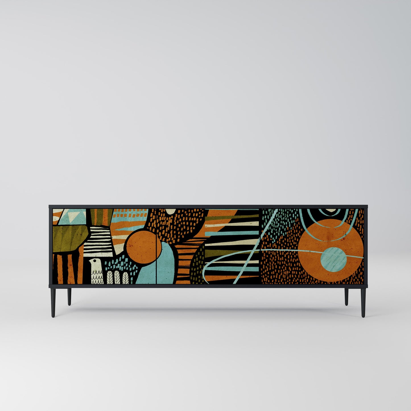 GEODE GLIMMER 3-Door TV Stand in Black Finish
