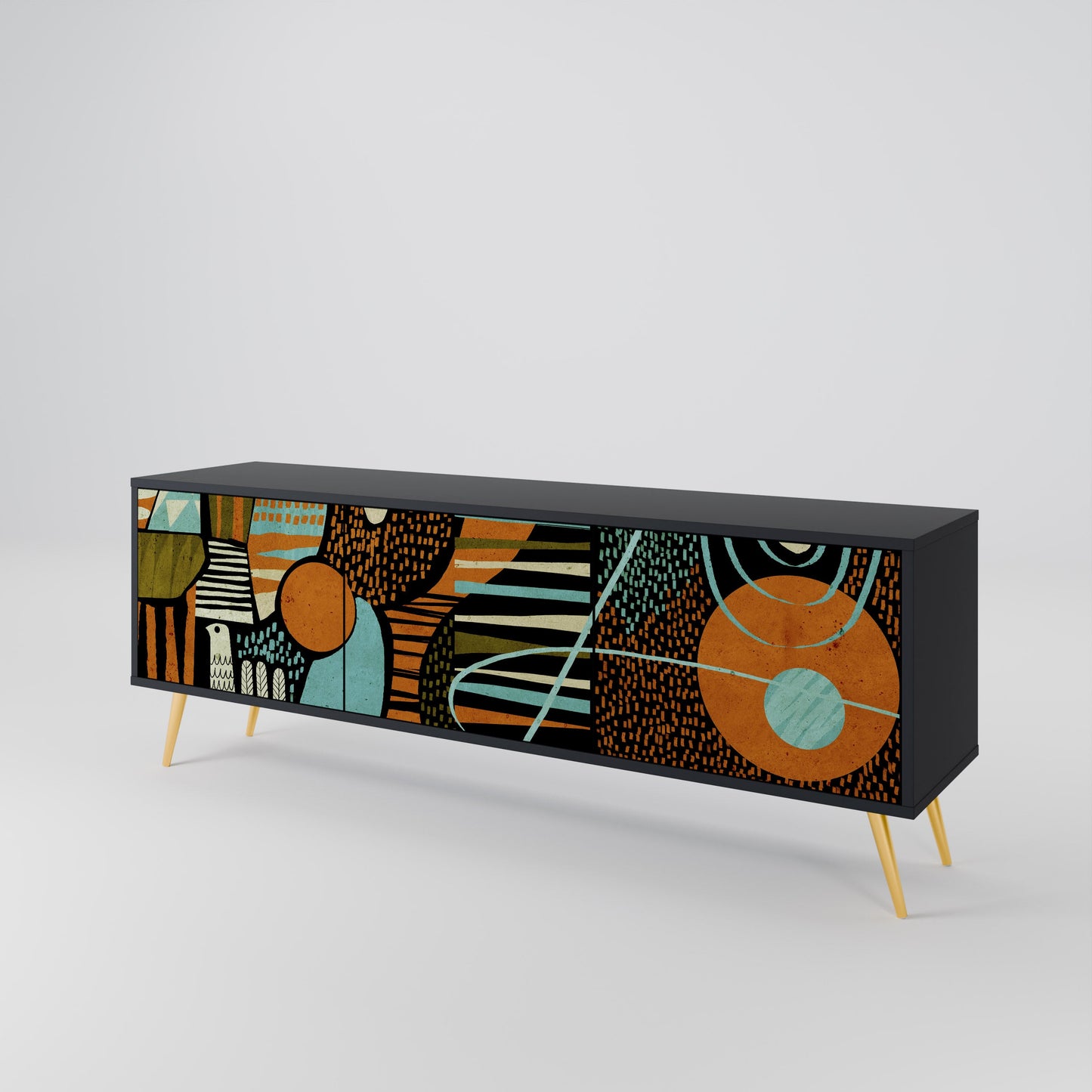 GEODE GLIMMER 3-Door TV Stand in Black Finish