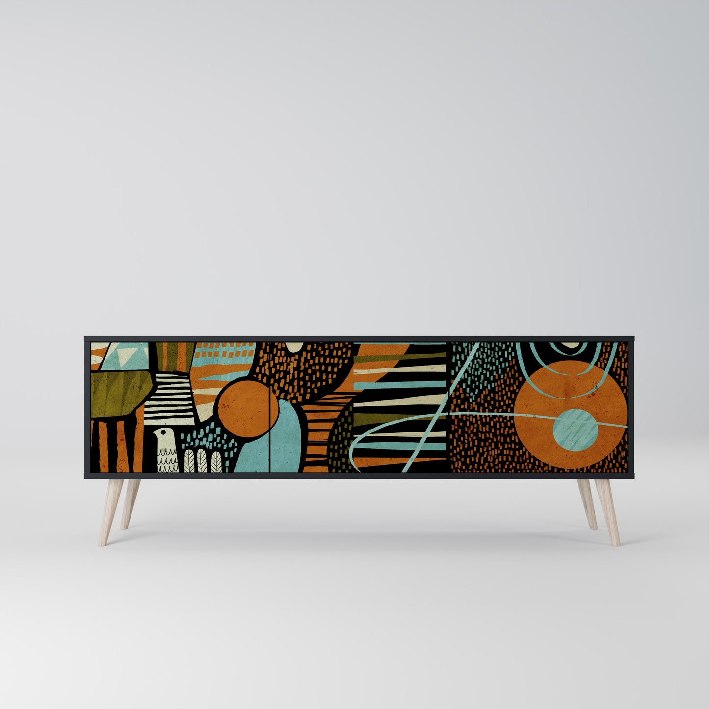 GEODE GLIMMER 3-Door TV Stand in Black Finish