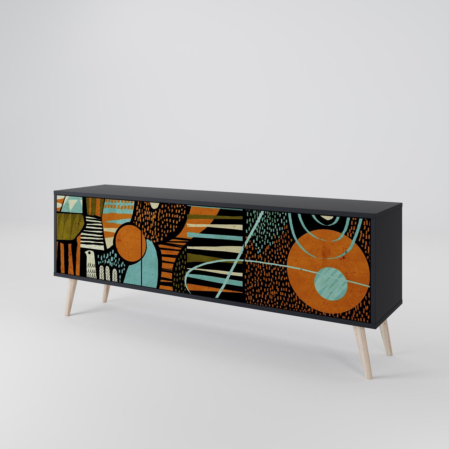 GEODE GLIMMER 3-Door TV Stand in Black Finish