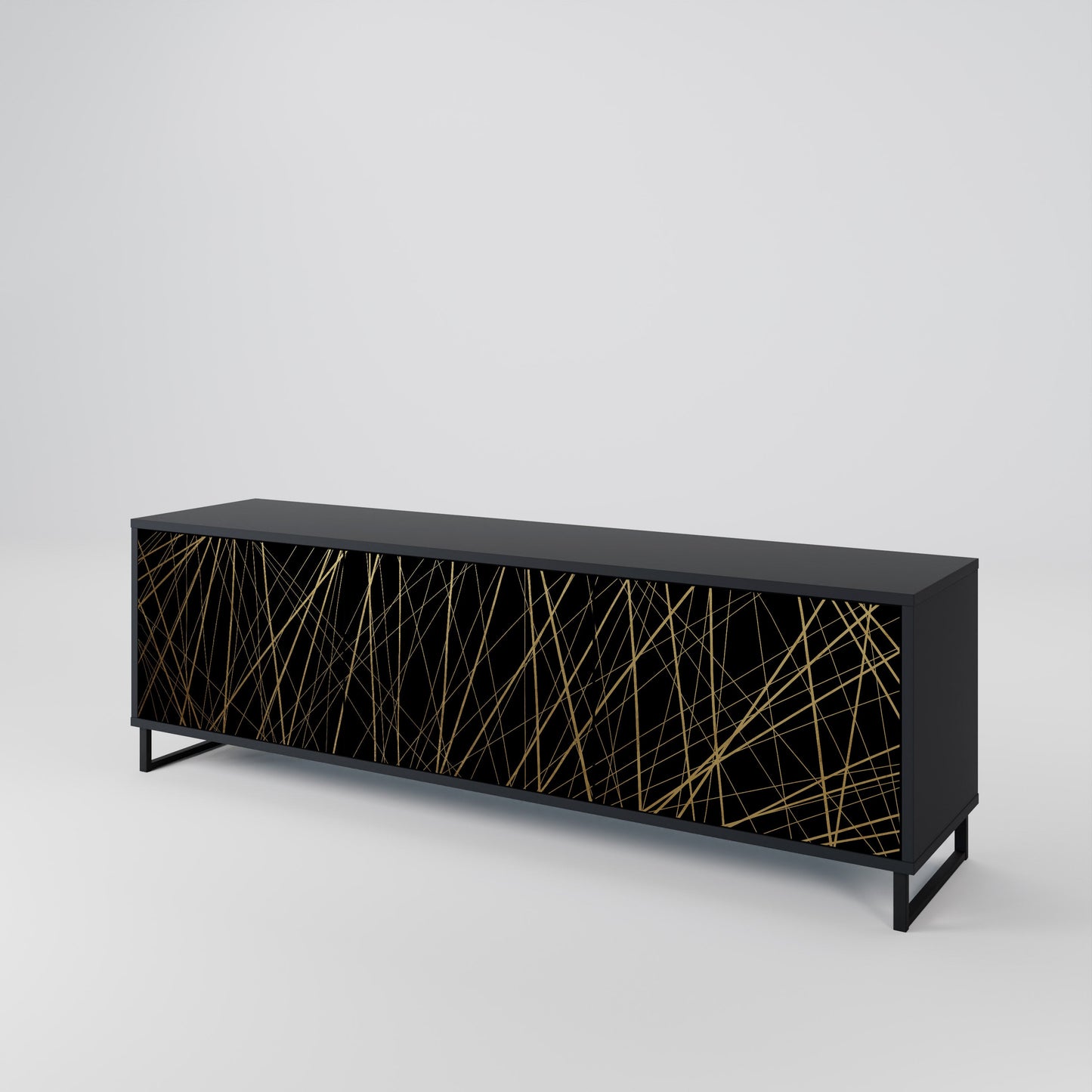 BRIGHT MESH 3-Door TV Stand in Black Finish