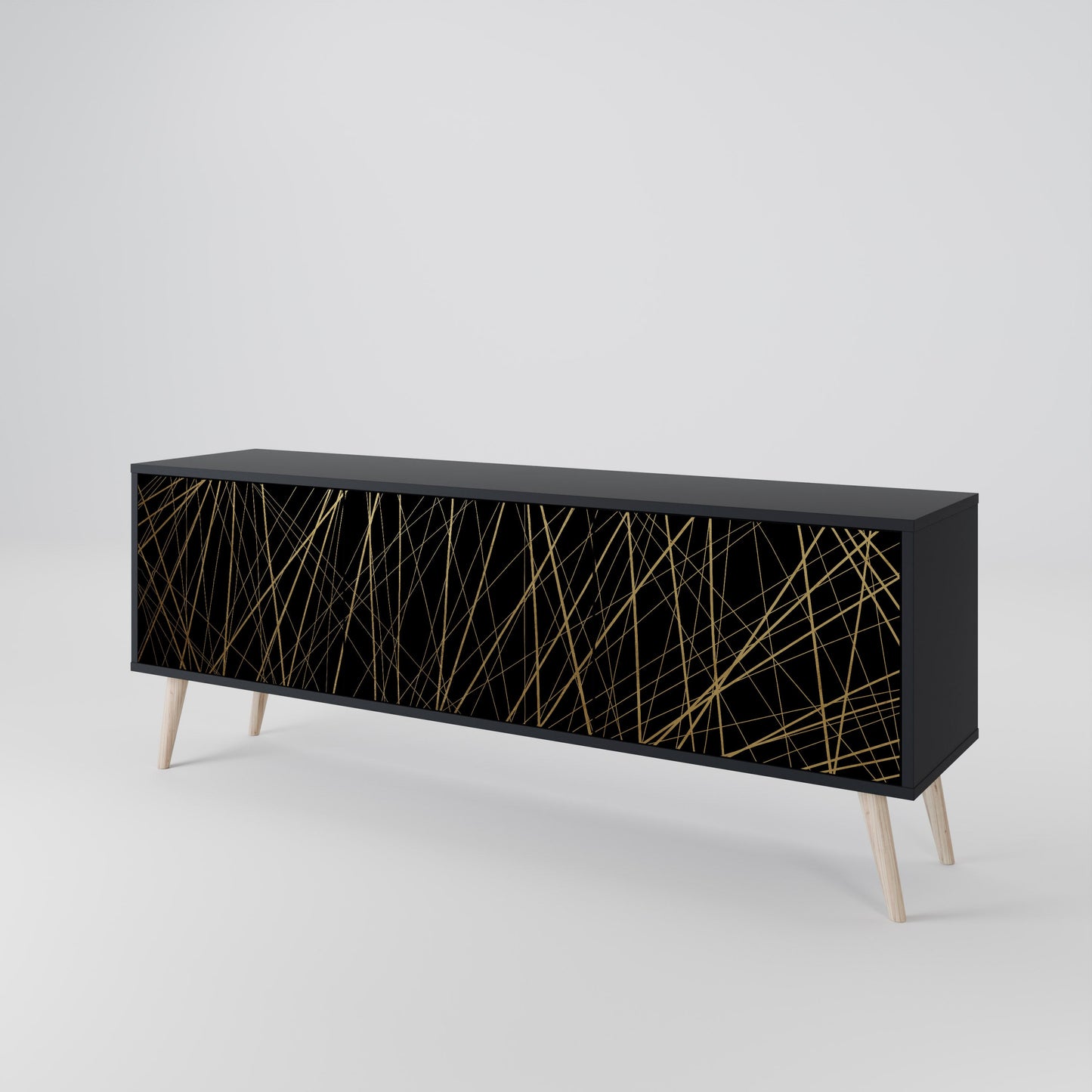 BRIGHT MESH 3-Door TV Stand in Black Finish