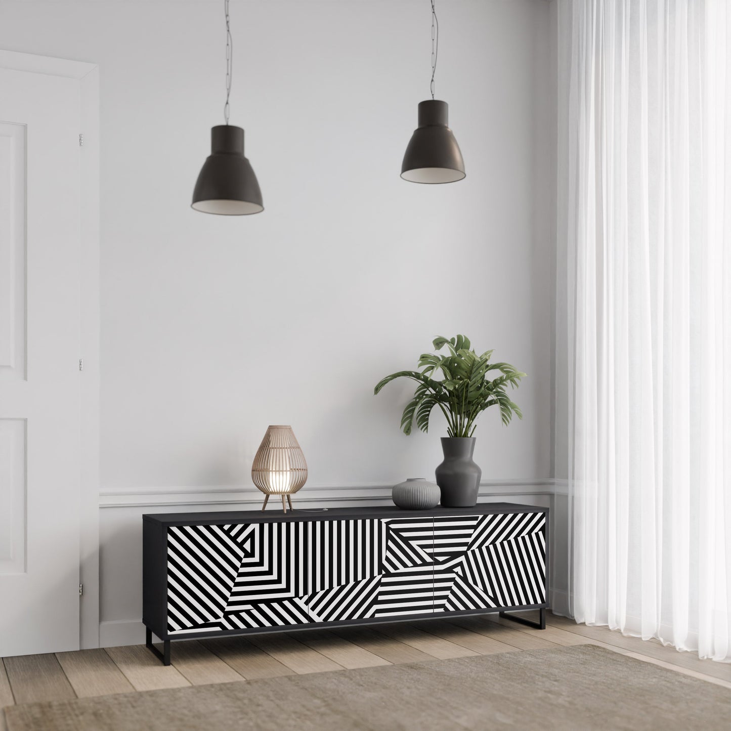 Mobile TV ILLUSIONARY LATTICE a 3 ante con finitura nera