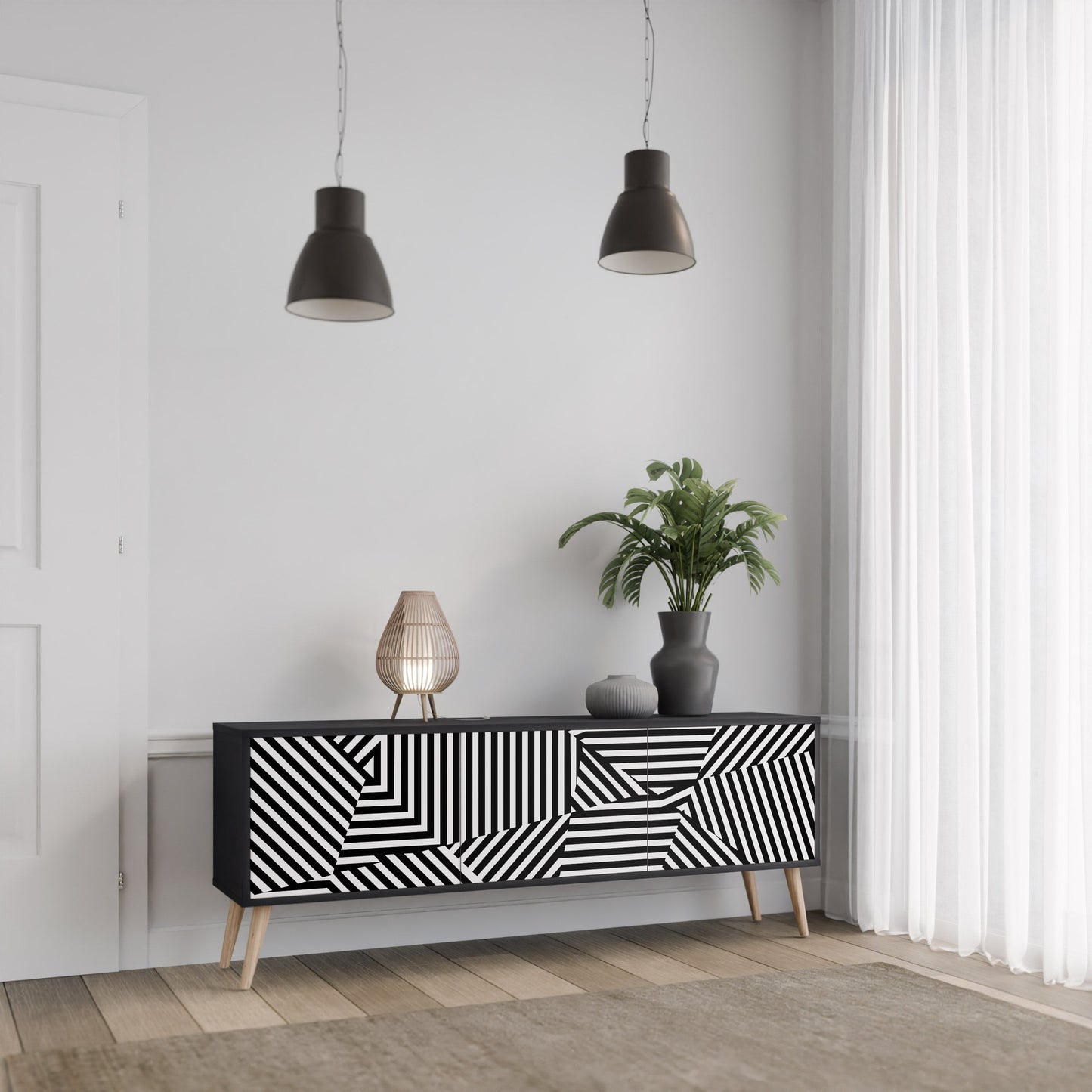 Mobile TV ILLUSIONARY LATTICE a 3 ante con finitura nera