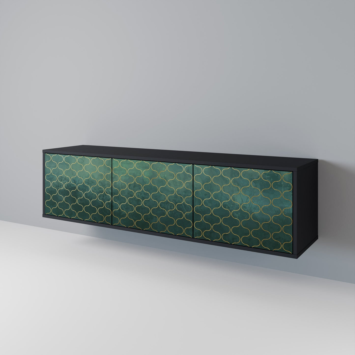 Mobile TV TESSELATED GREENERY a 3 ante con finitura nera