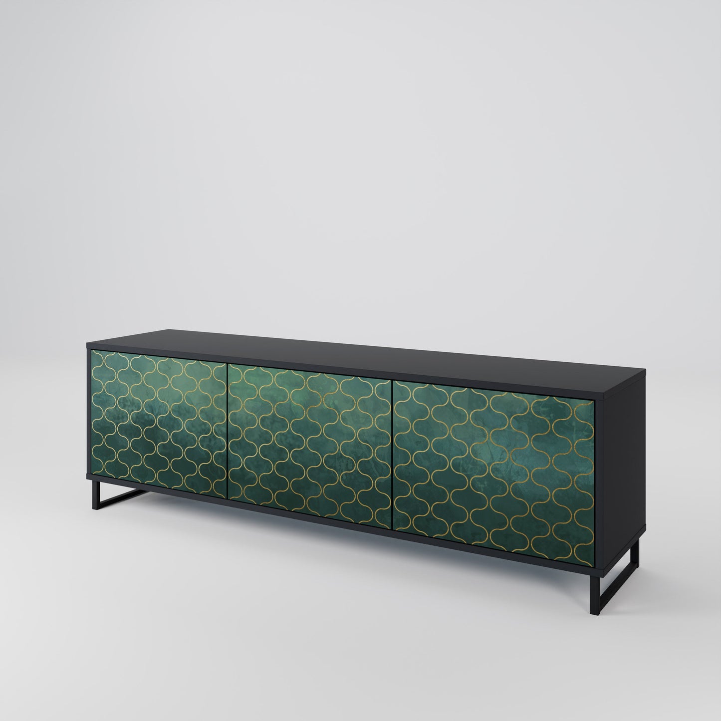 Mobile TV TESSELATED GREENERY a 3 ante con finitura nera