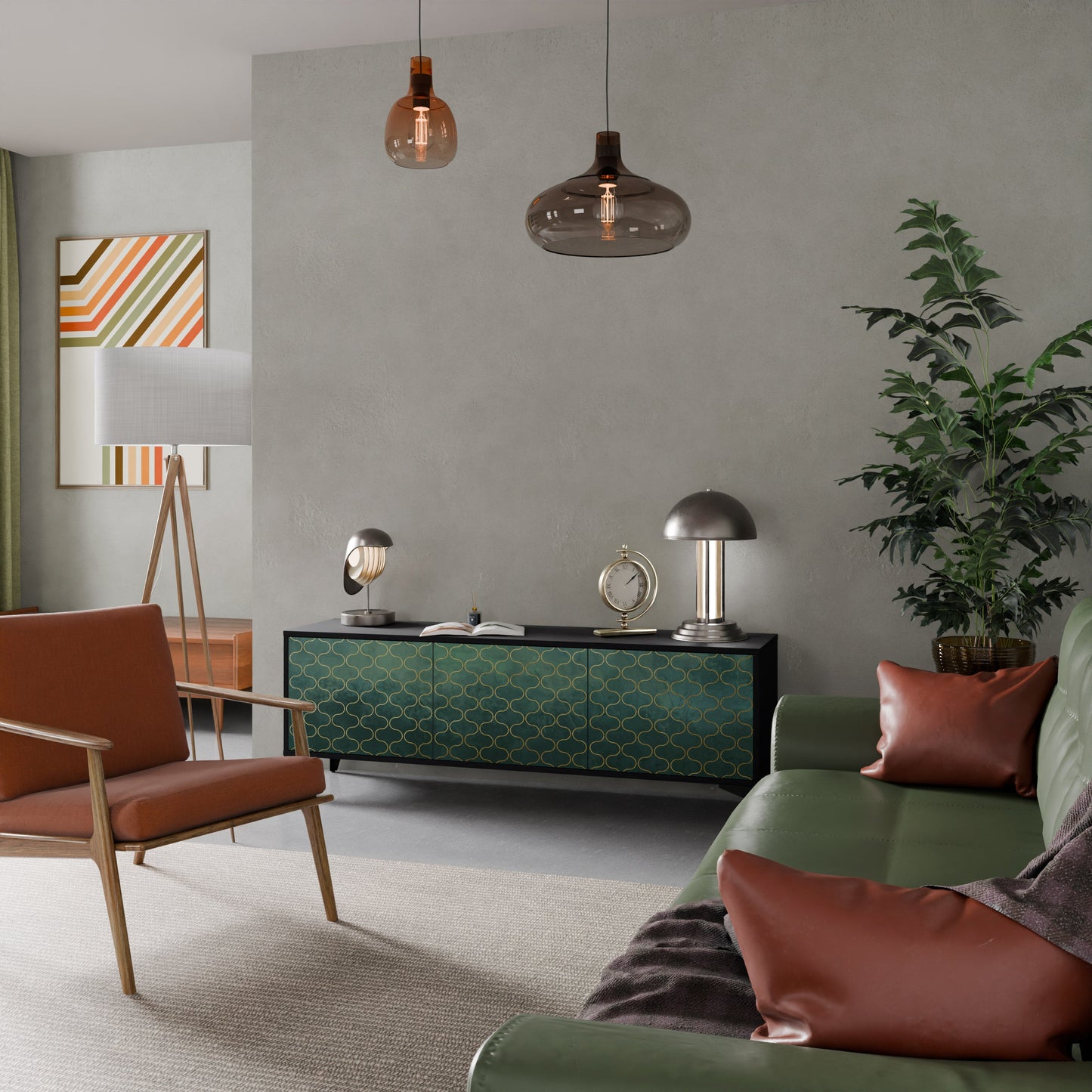 Mobile TV TESSELATED GREENERY a 3 ante con finitura nera