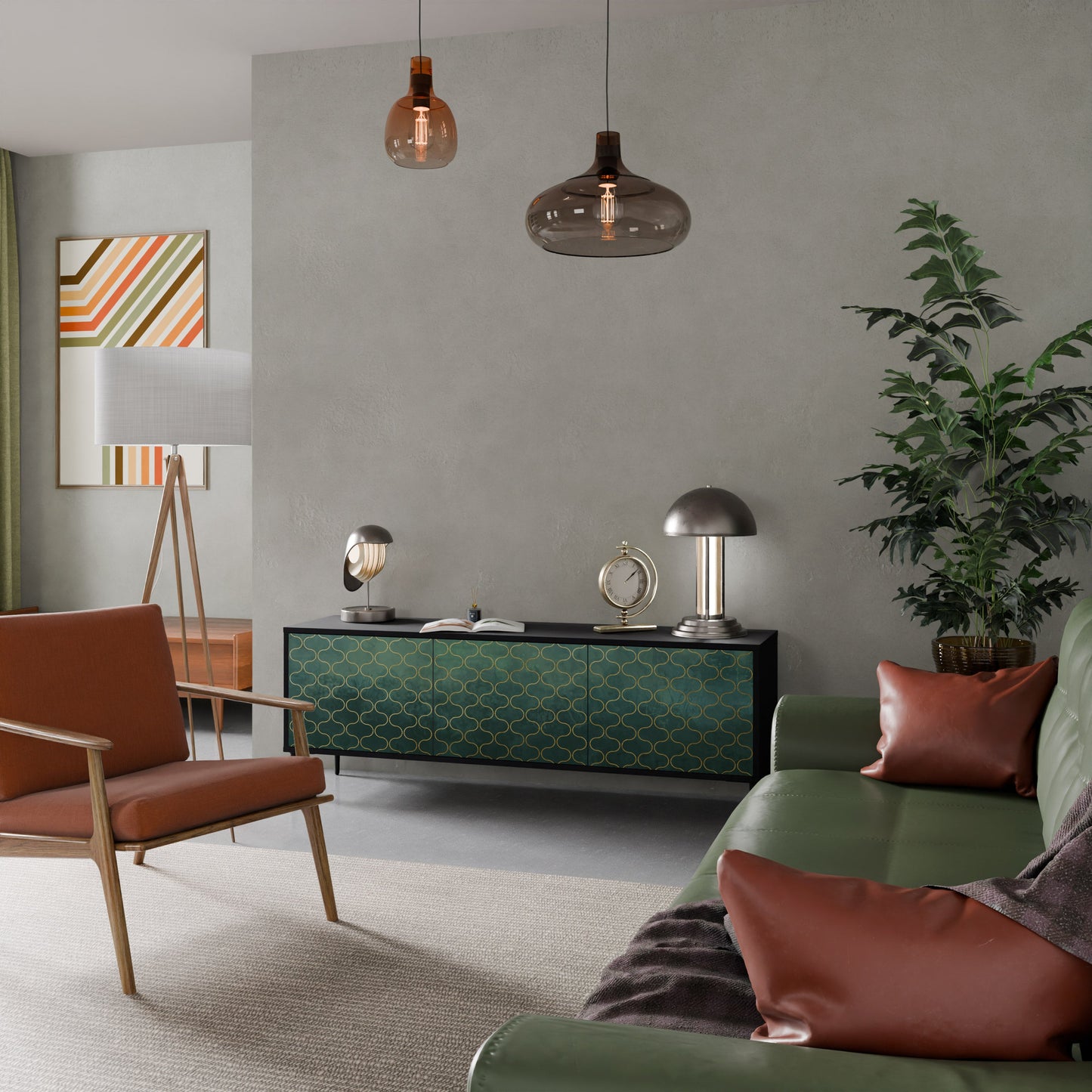 Mobile TV TESSELATED GREENERY a 3 ante con finitura nera