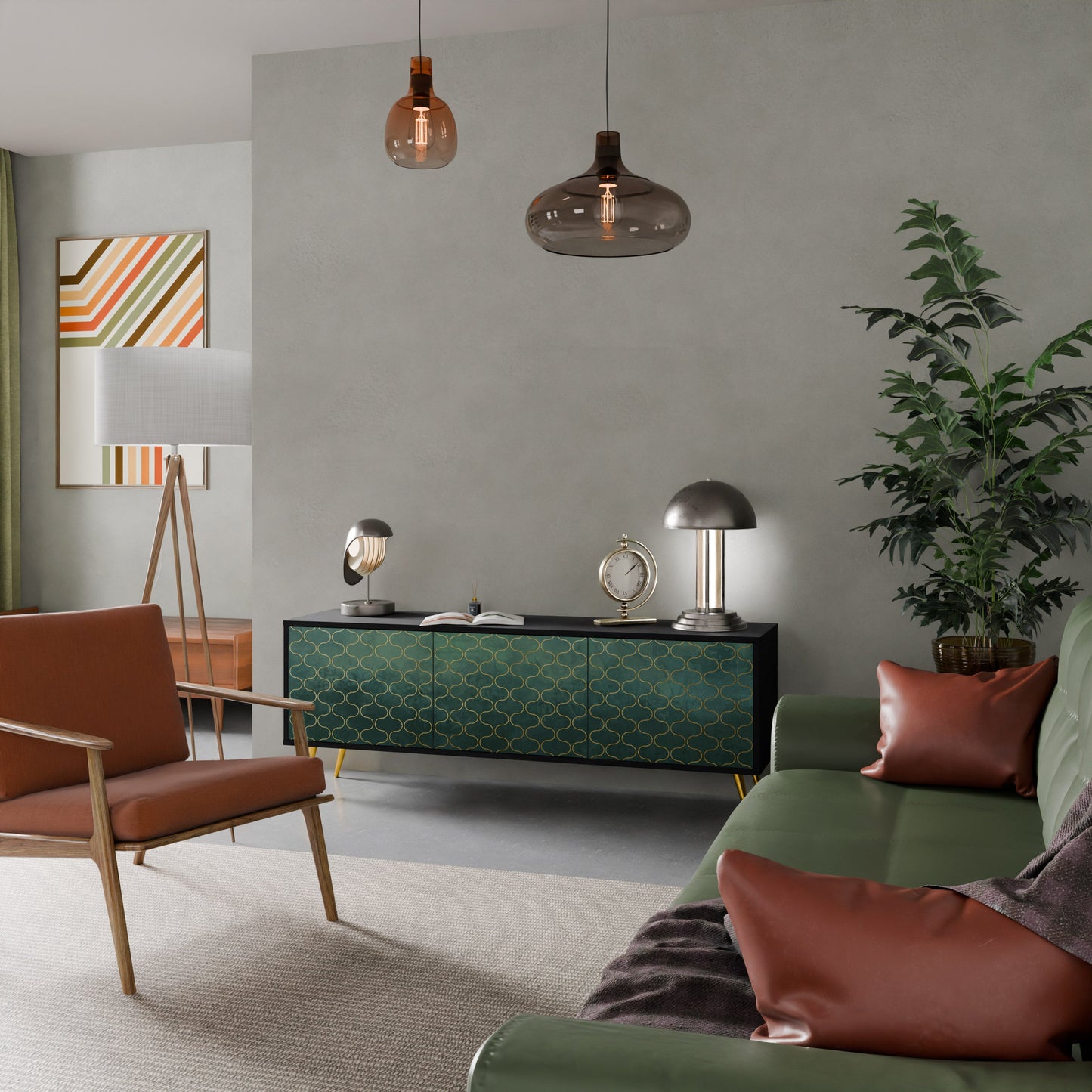 Mobile TV TESSELATED GREENERY a 3 ante con finitura nera