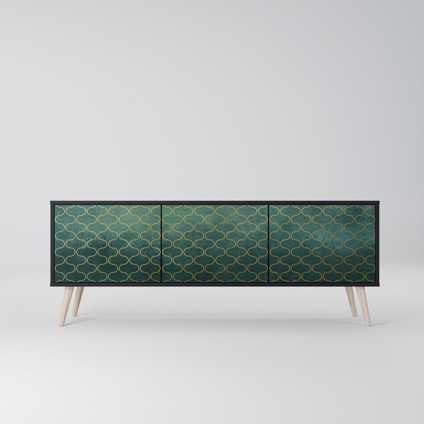 Mobile TV TESSELATED GREENERY a 3 ante con finitura nera
