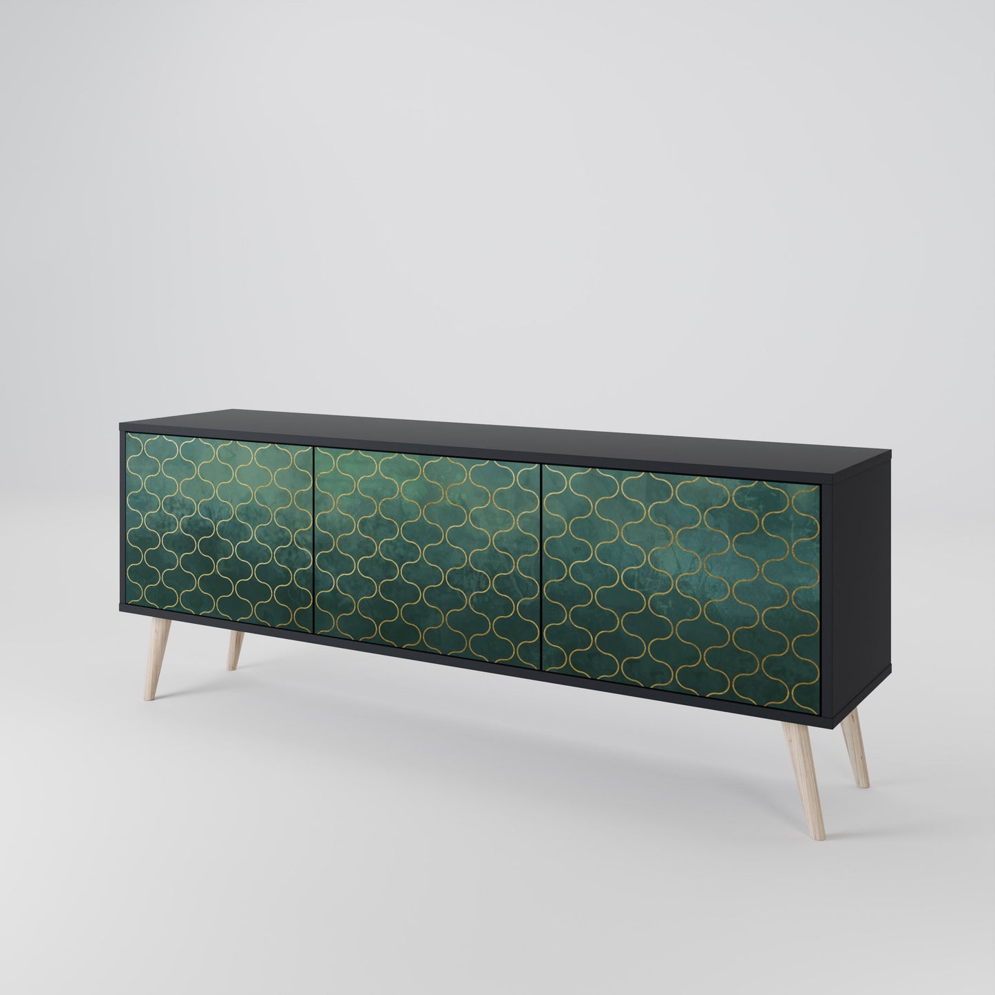 Mobile TV TESSELATED GREENERY a 3 ante con finitura nera