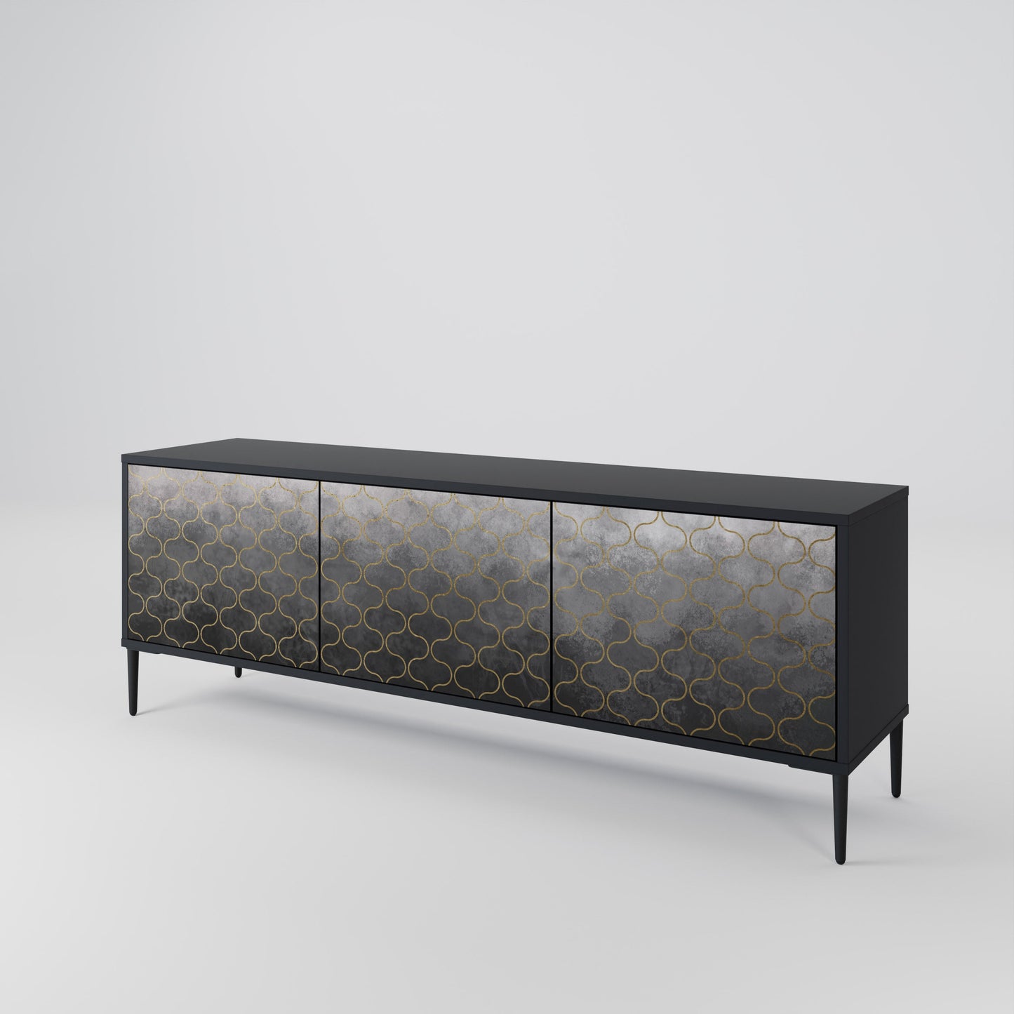 TESSELATED GRAYISH 3-Door TV Stand in Black Finish