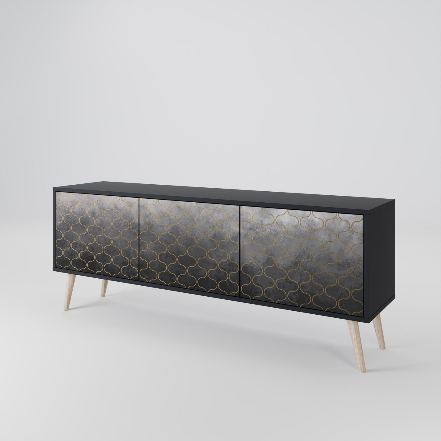 TESSELATED GRAYISH 3-Door TV Stand in Black Finish