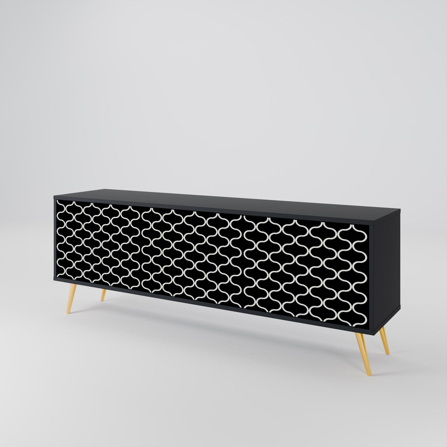 TESSELATED BLACKNESS 3-Door TV Stand in Black Finish