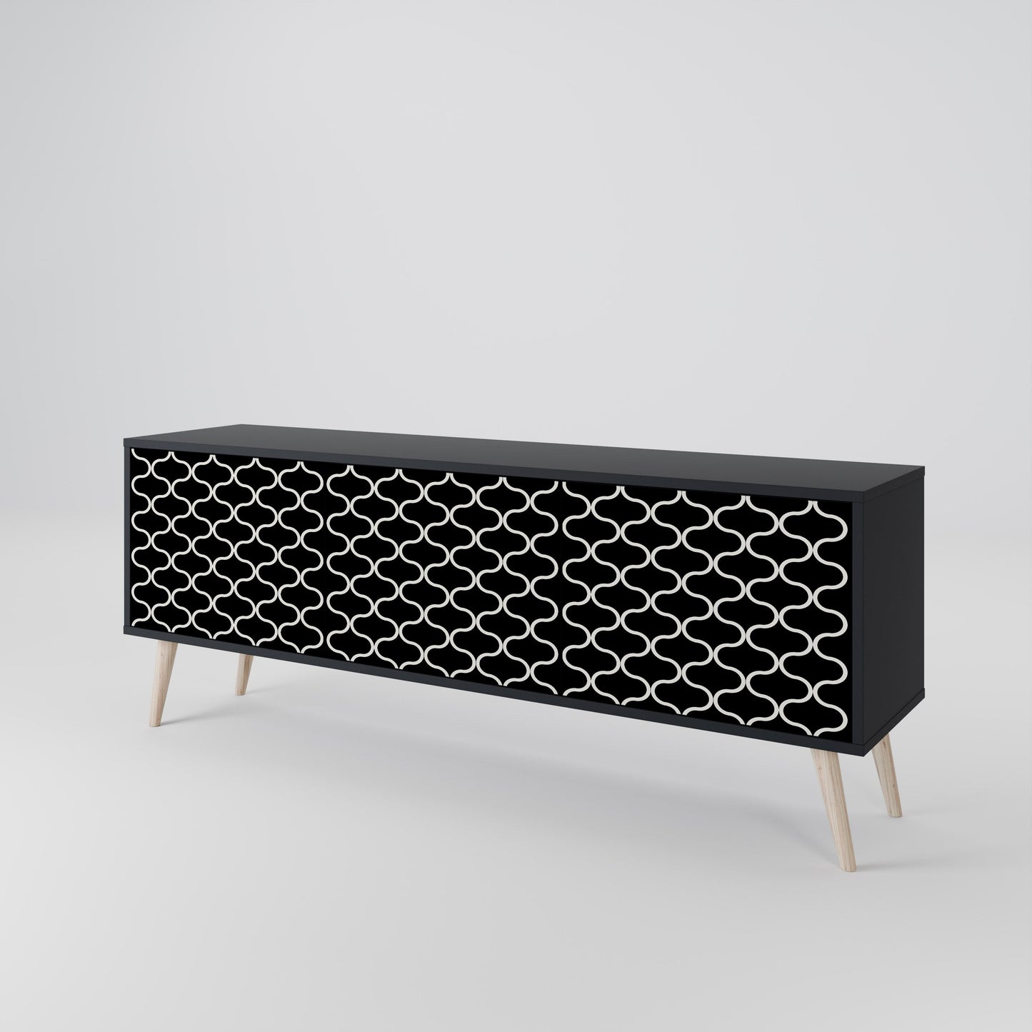 TESSELATED BLACKNESS 3-Door TV Stand in Black Finish