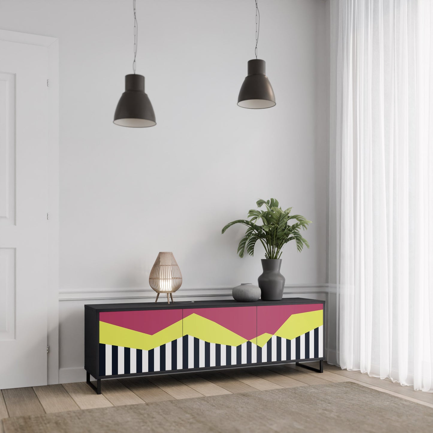 Mobile TV PIANO FANTASY a 3 ante in finitura nera