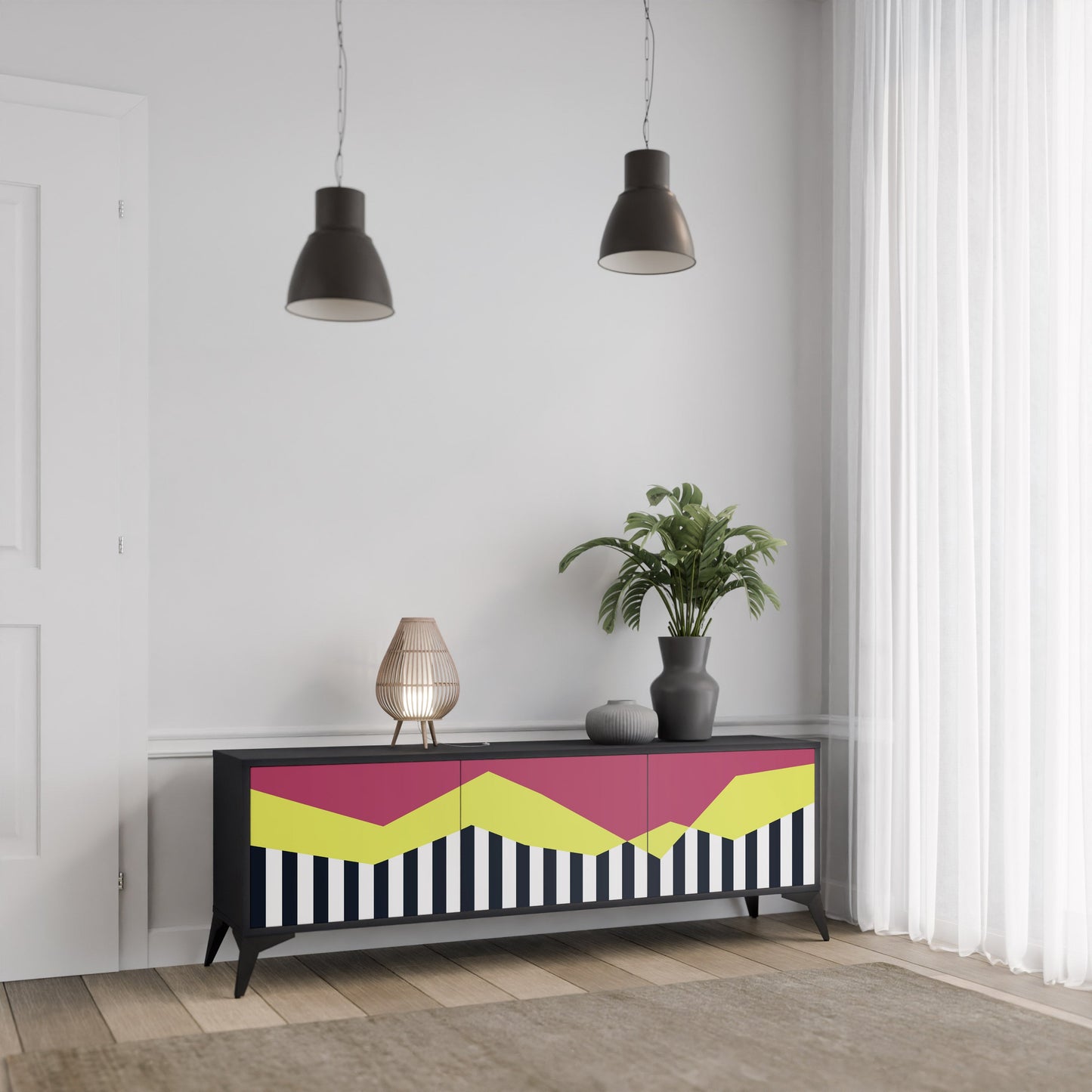 Mobile TV PIANO FANTASY a 3 ante in finitura nera