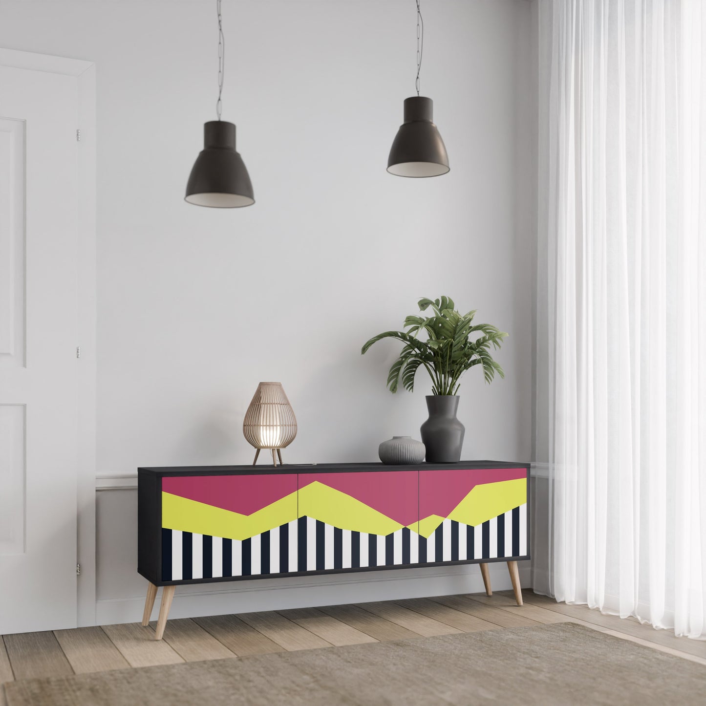 Mobile TV PIANO FANTASY a 3 ante in finitura nera