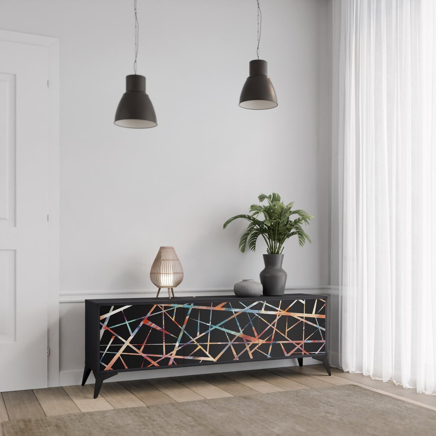 POLYGON VERVE 3-Door TV Stand in Black Finish