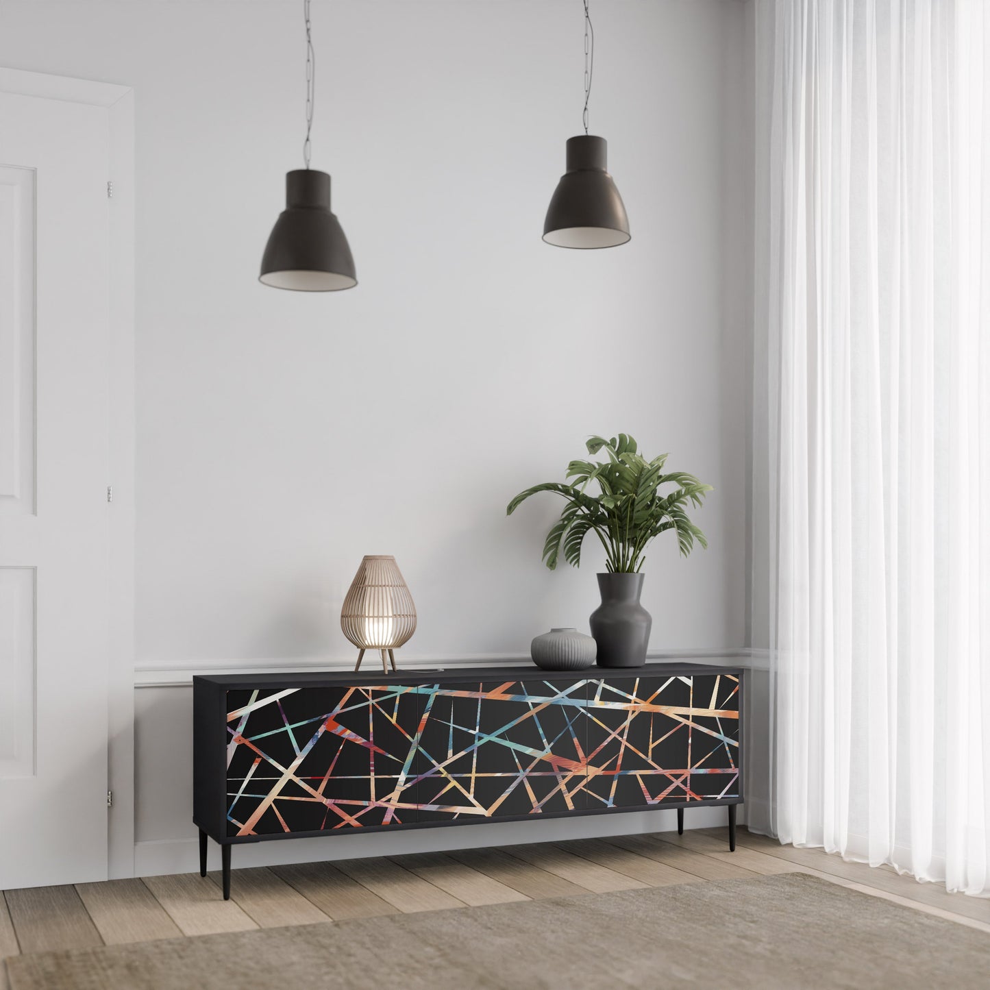 POLYGON VERVE 3-Door TV Stand in Black Finish