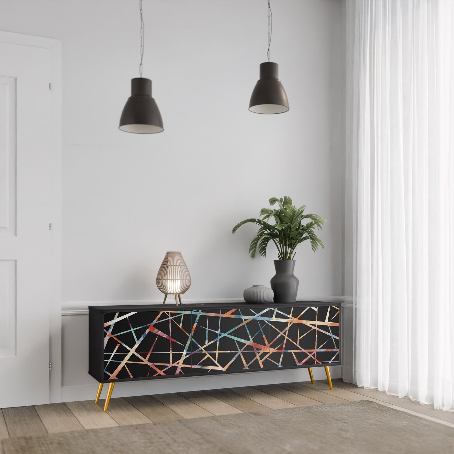 POLYGON VERVE 3-Door TV Stand in Black Finish