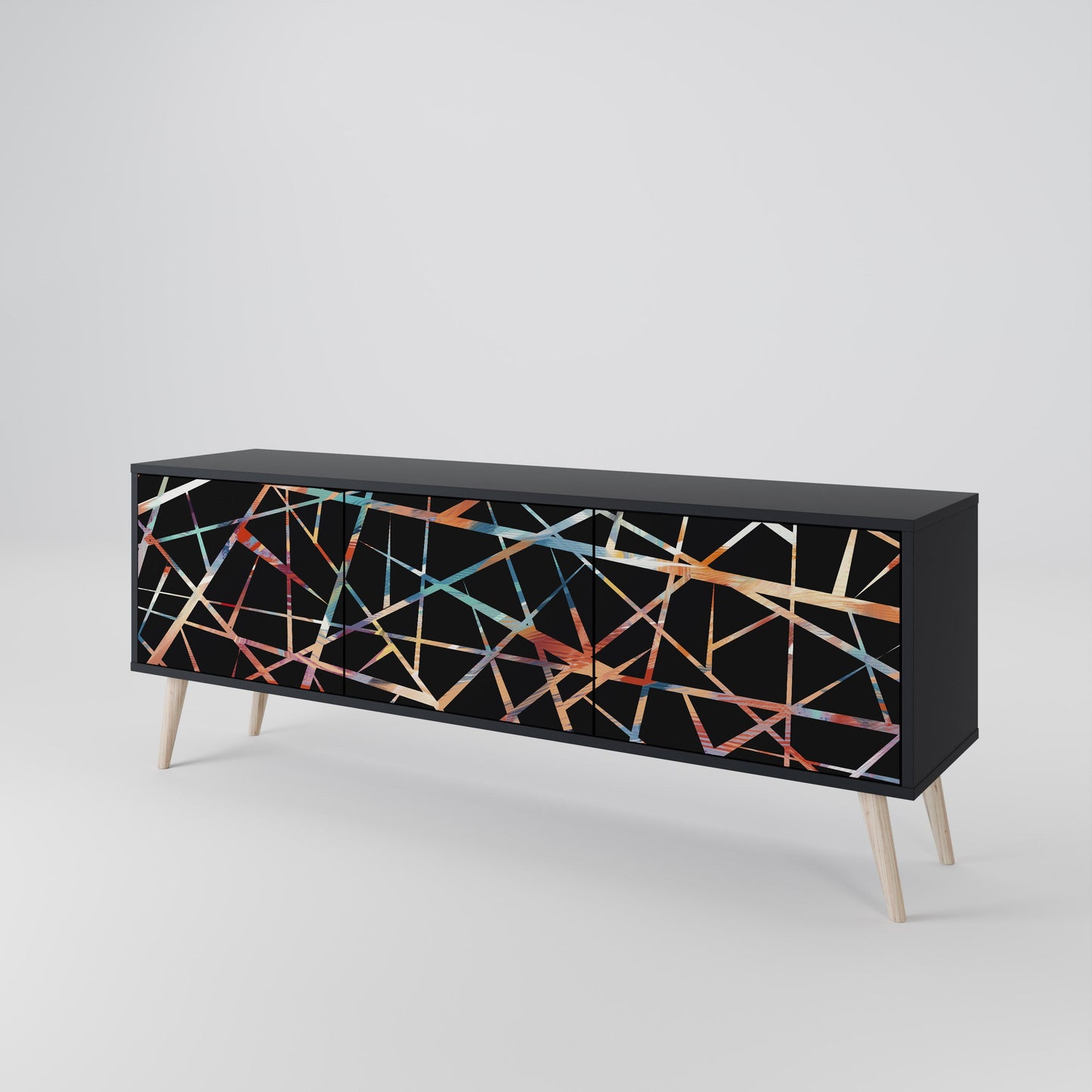 POLYGON VERVE 3-Door TV Stand in Black Finish