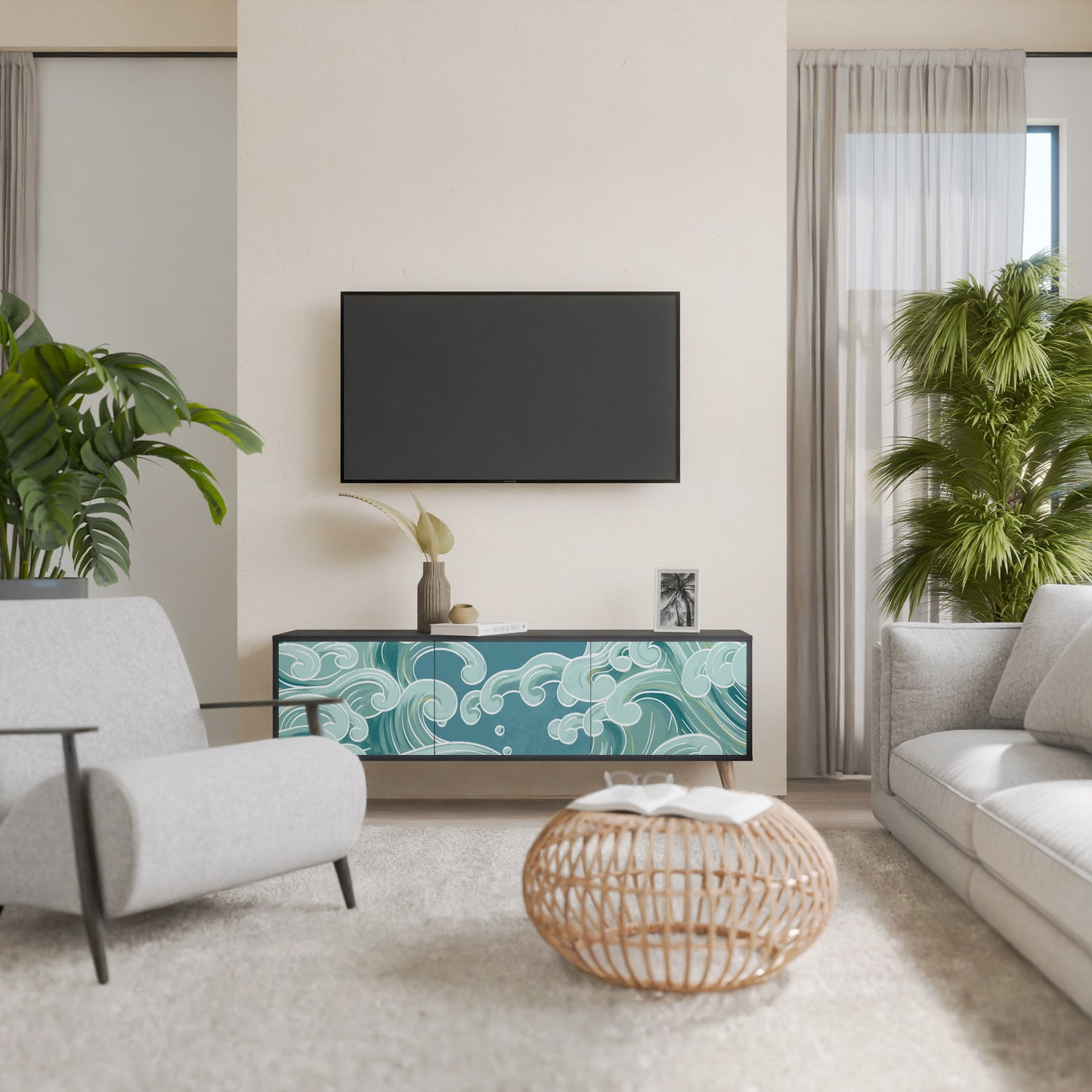Mobile TV ASIAN SWAY a 3 ante con finitura nera