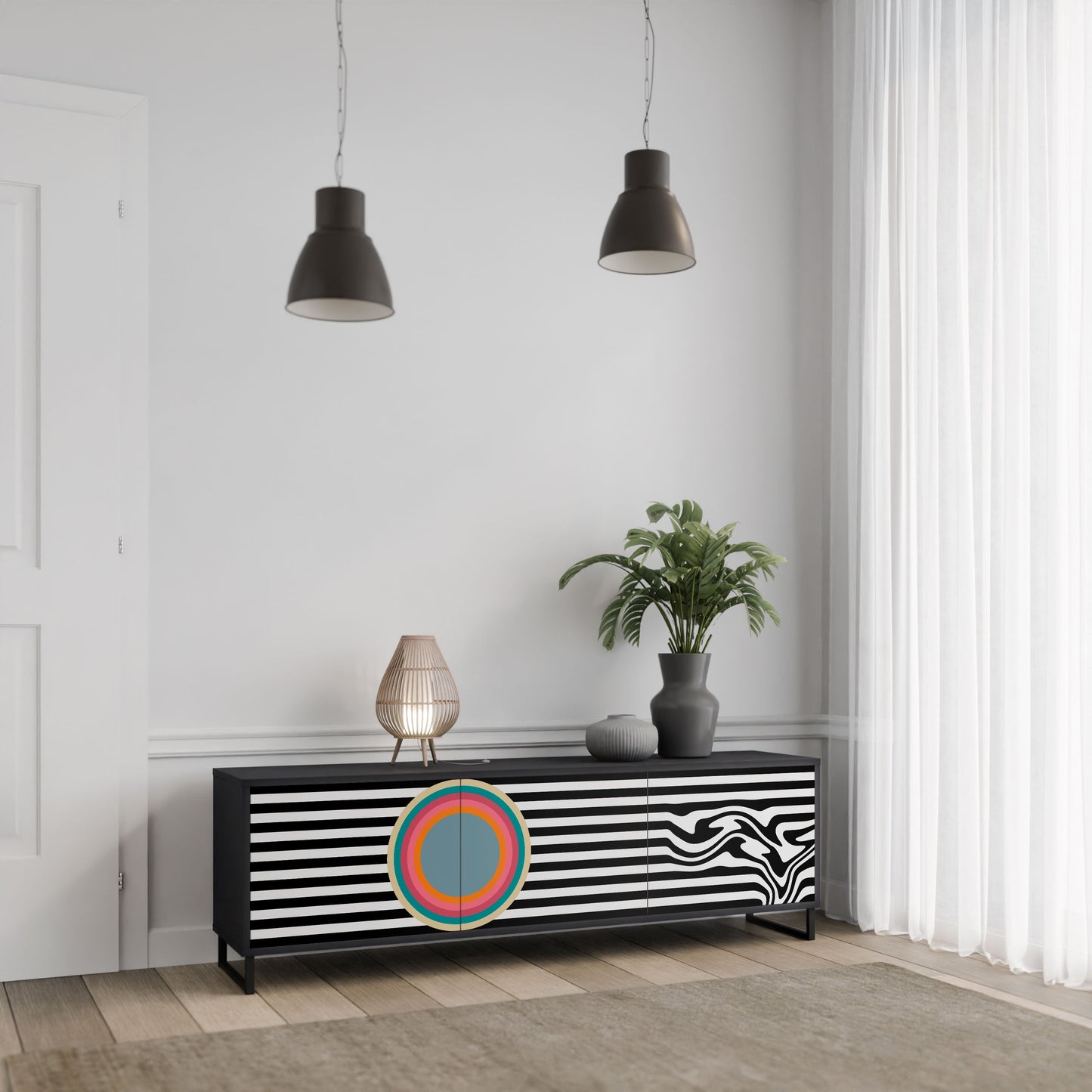 SPECTRA SHOWCASE 3-Door TV Stand in Black Finish