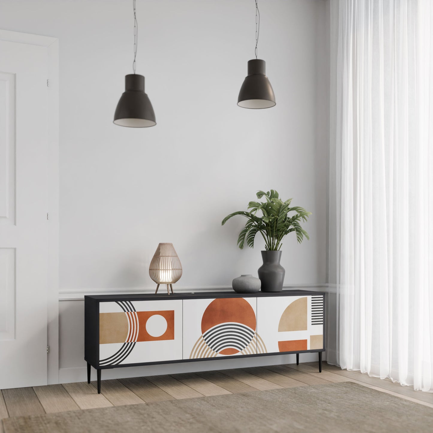 Mobile TV CIRCLE RHYTM a 3 ante con finitura nera