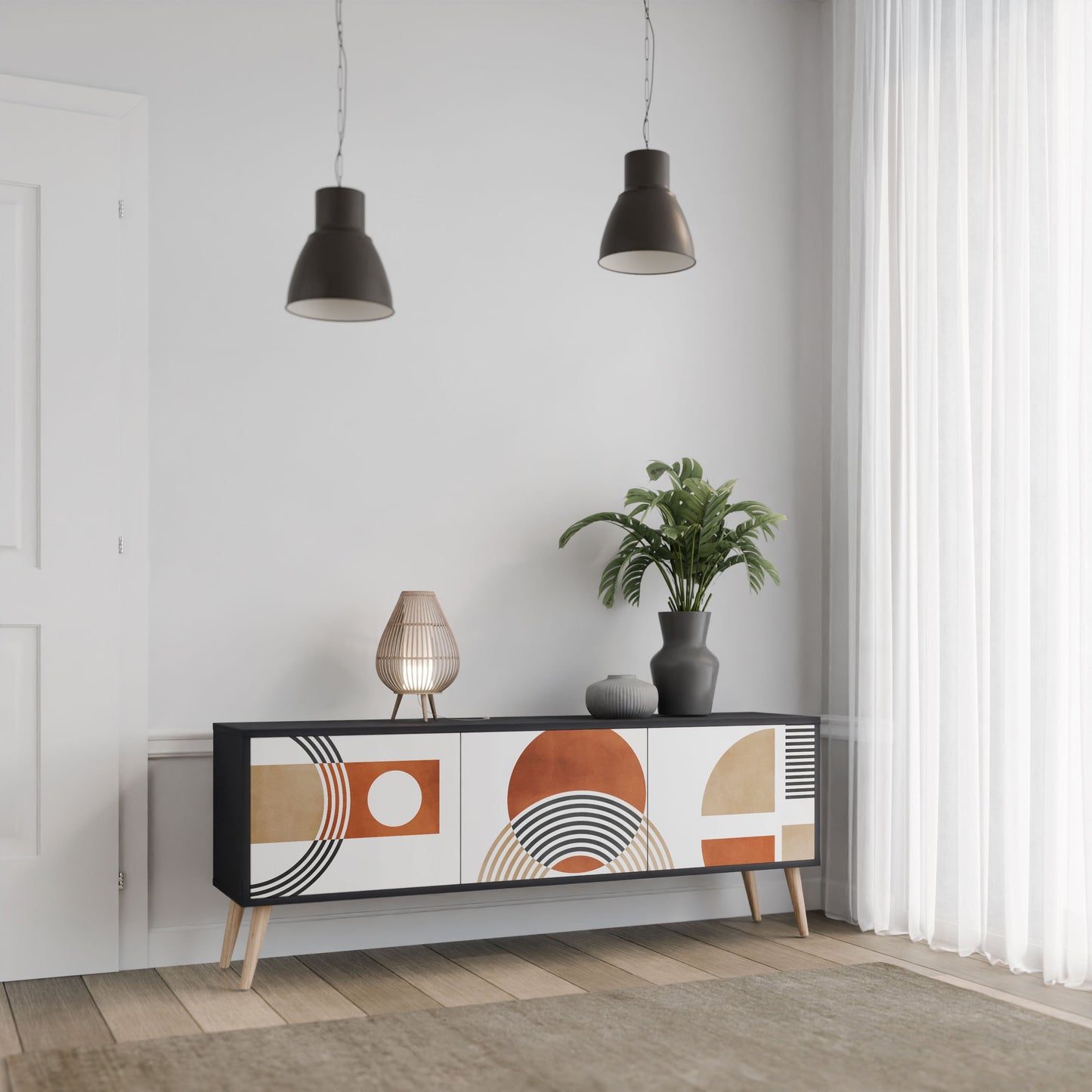 Mobile TV CIRCLE RHYTM a 3 ante con finitura nera