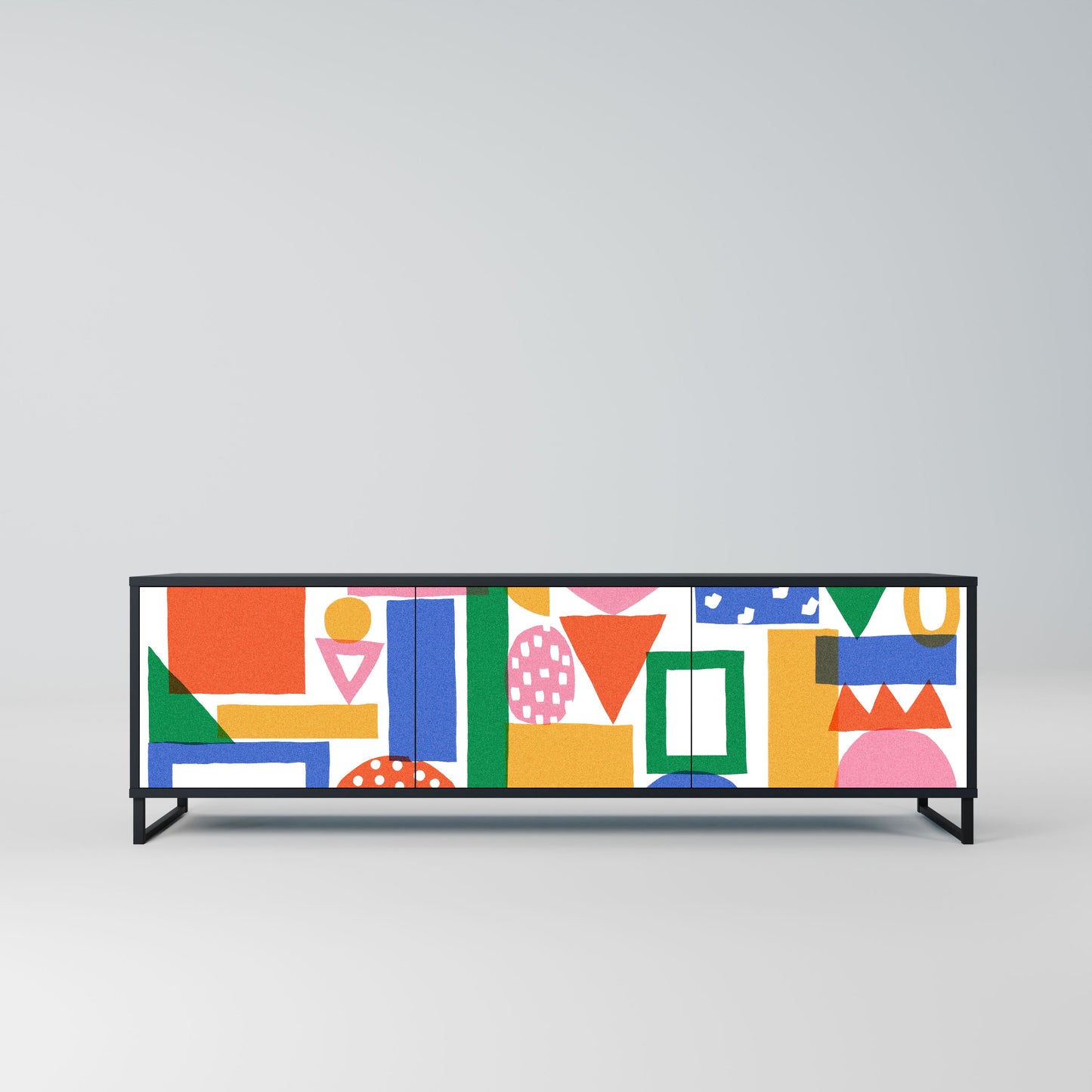 GEOMETRIC GLIMMER 3-Door TV Stand in Black Finish