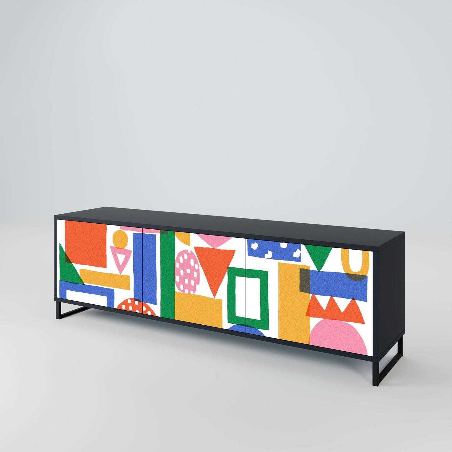 GEOMETRIC GLIMMER 3-Door TV Stand in Black Finish