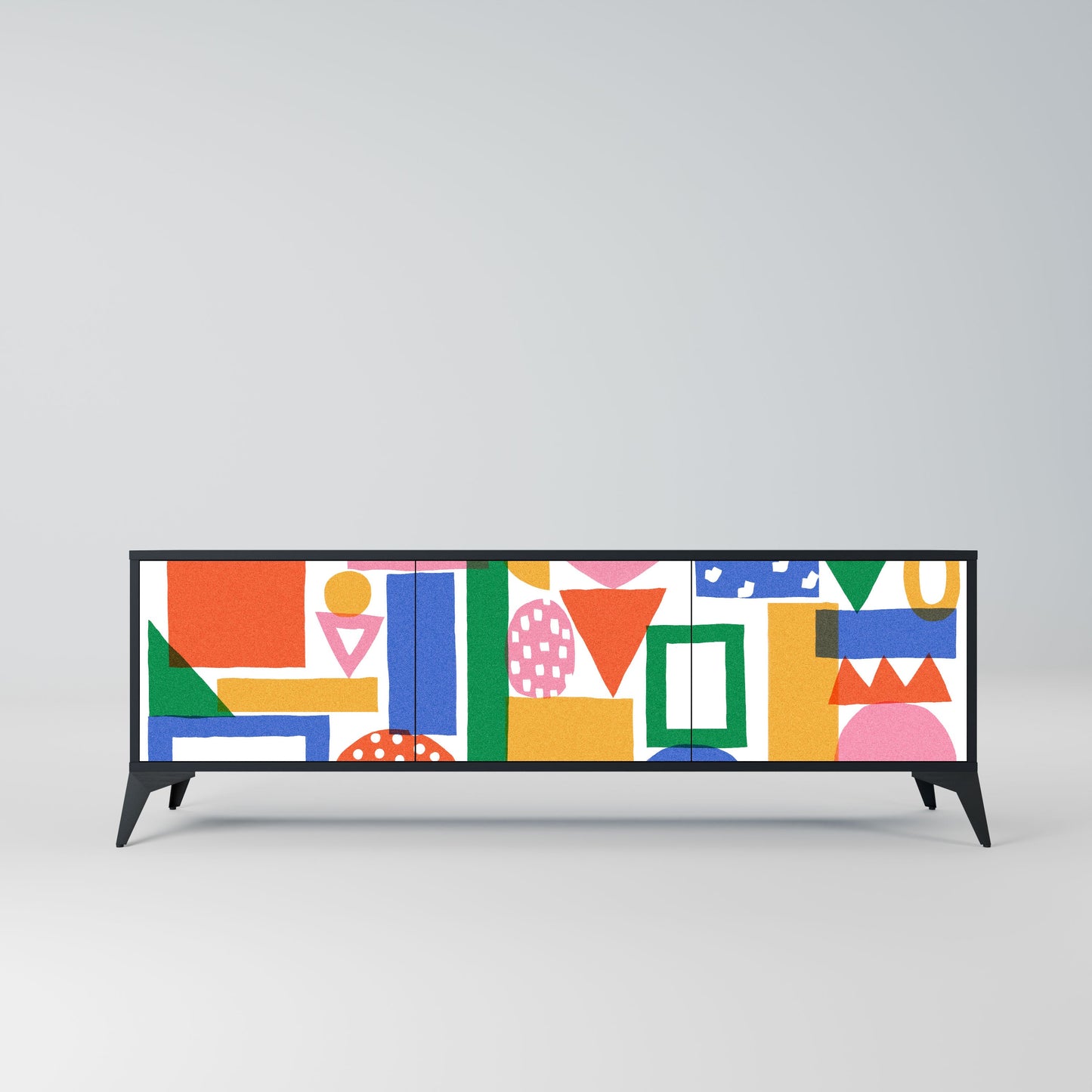 GEOMETRIC GLIMMER 3-Door TV Stand in Black Finish