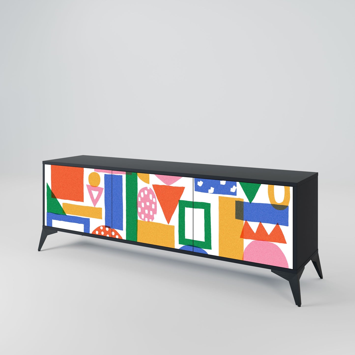 GEOMETRIC GLIMMER 3-Door TV Stand in Black Finish