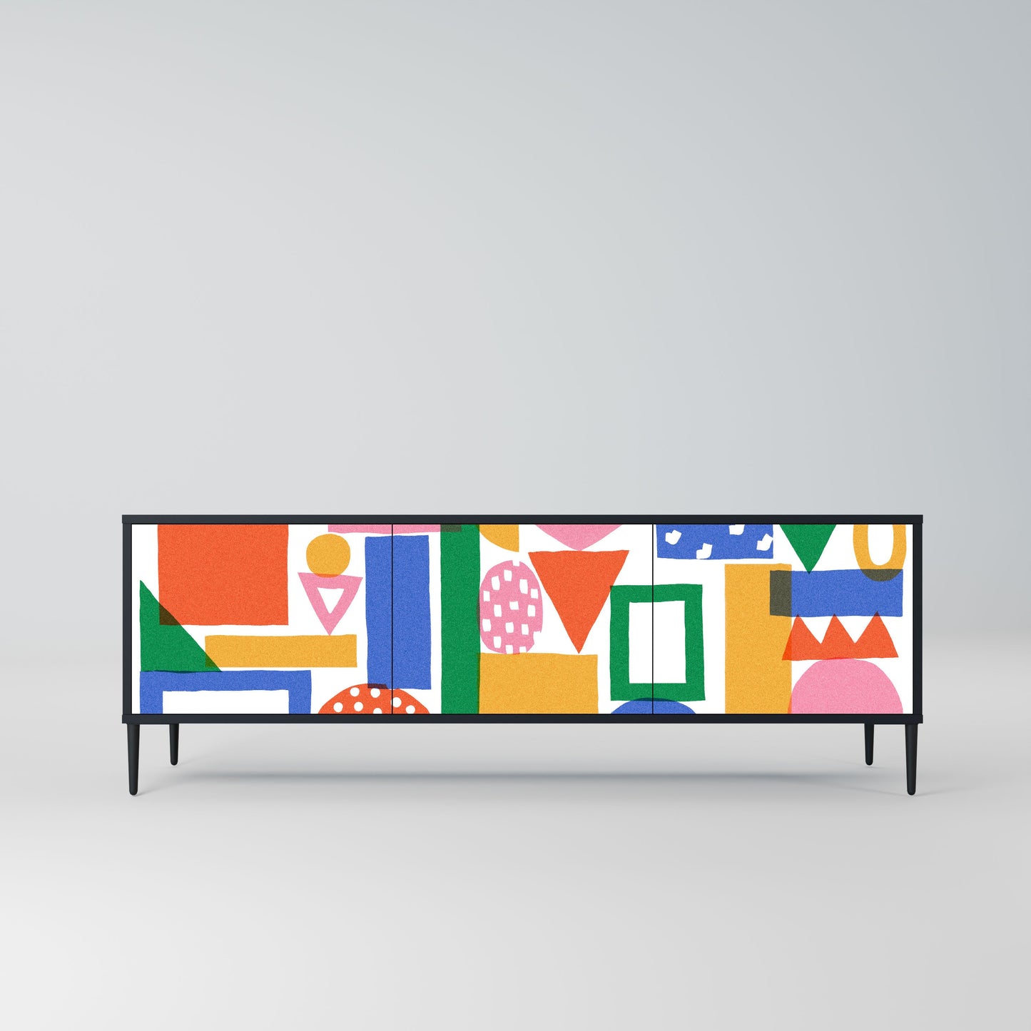 GEOMETRIC GLIMMER 3-Door TV Stand in Black Finish