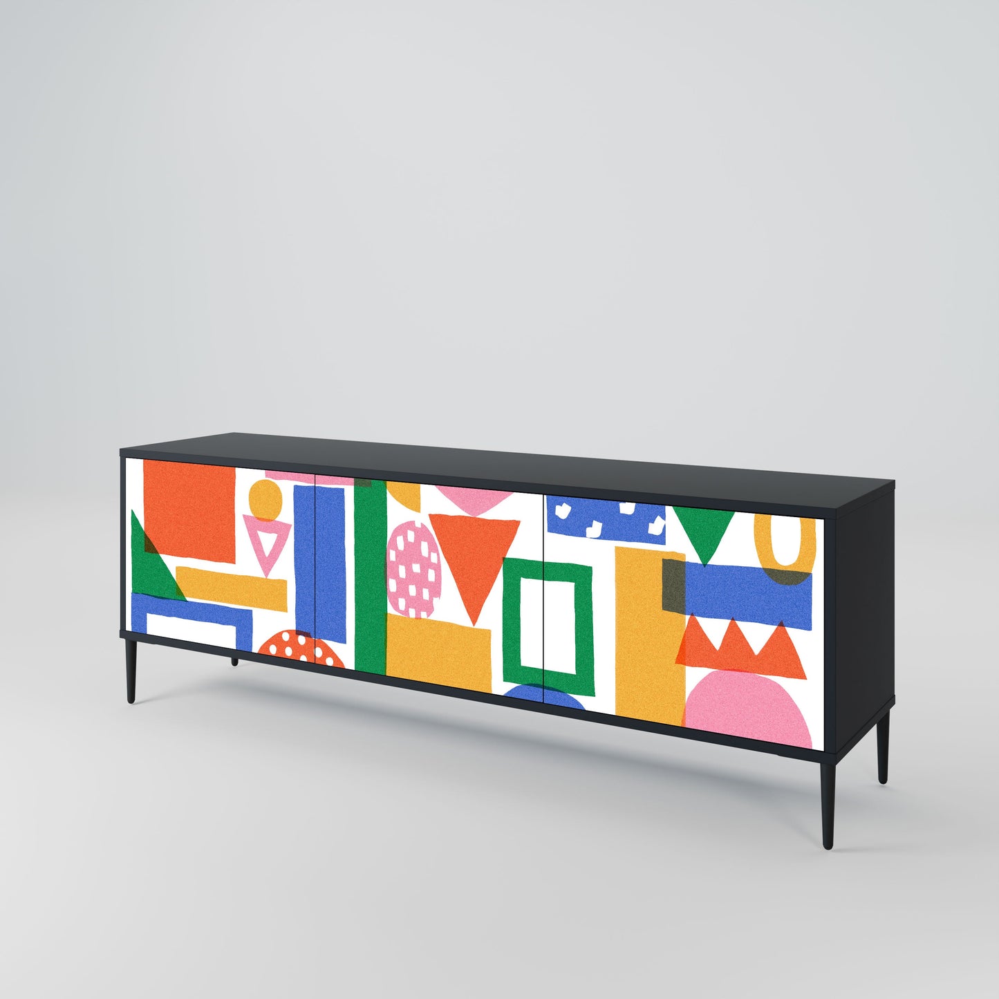 GEOMETRIC GLIMMER 3-Door TV Stand in Black Finish