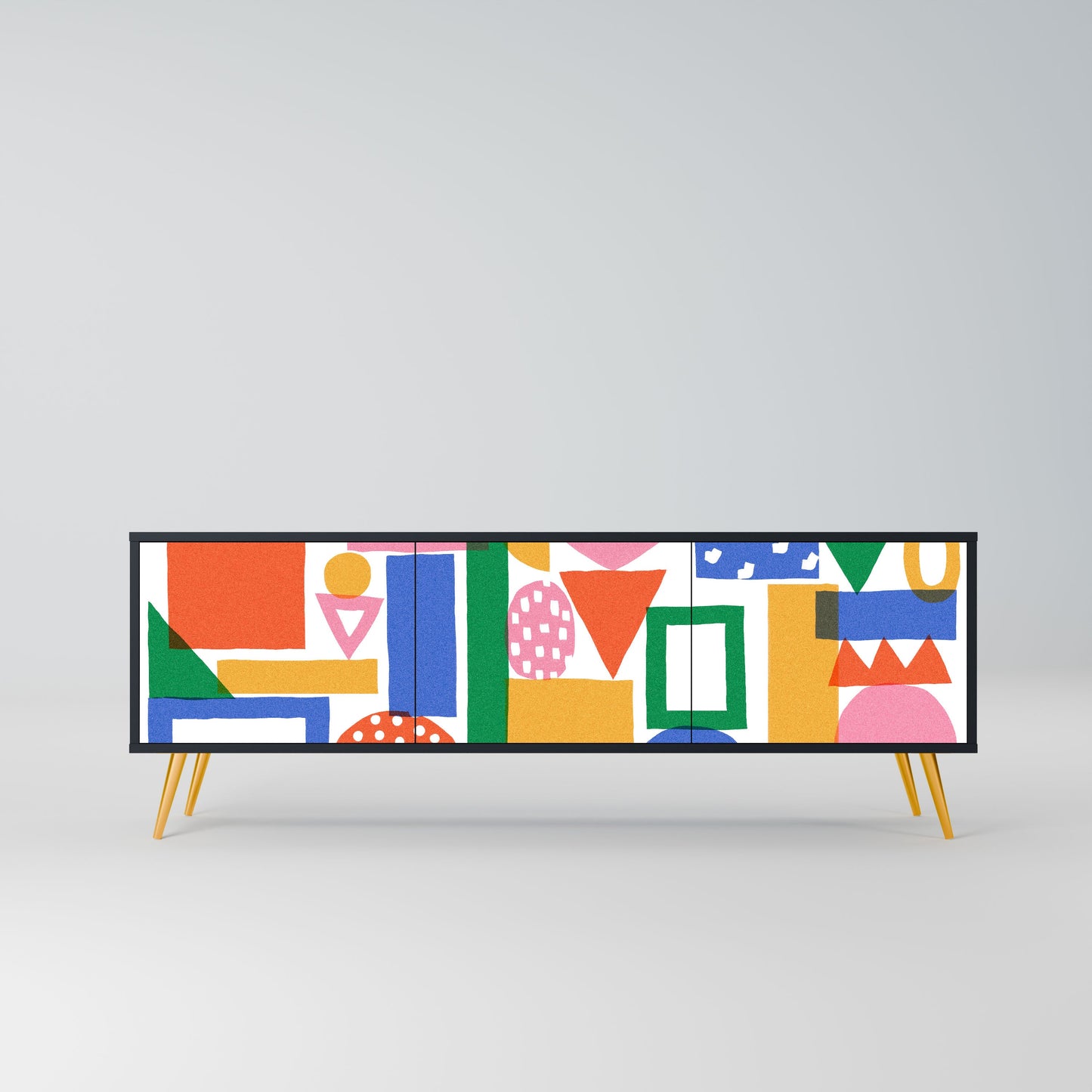 GEOMETRIC GLIMMER 3-Door TV Stand in Black Finish