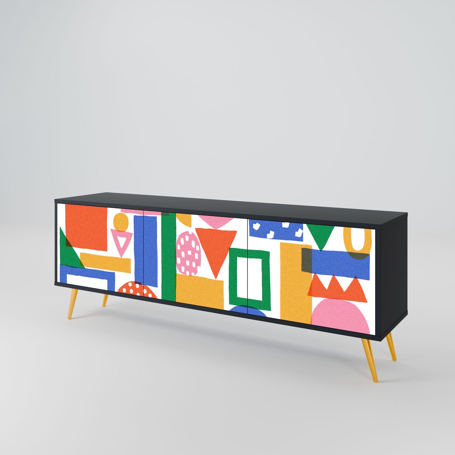 GEOMETRIC GLIMMER 3-Door TV Stand in Black Finish