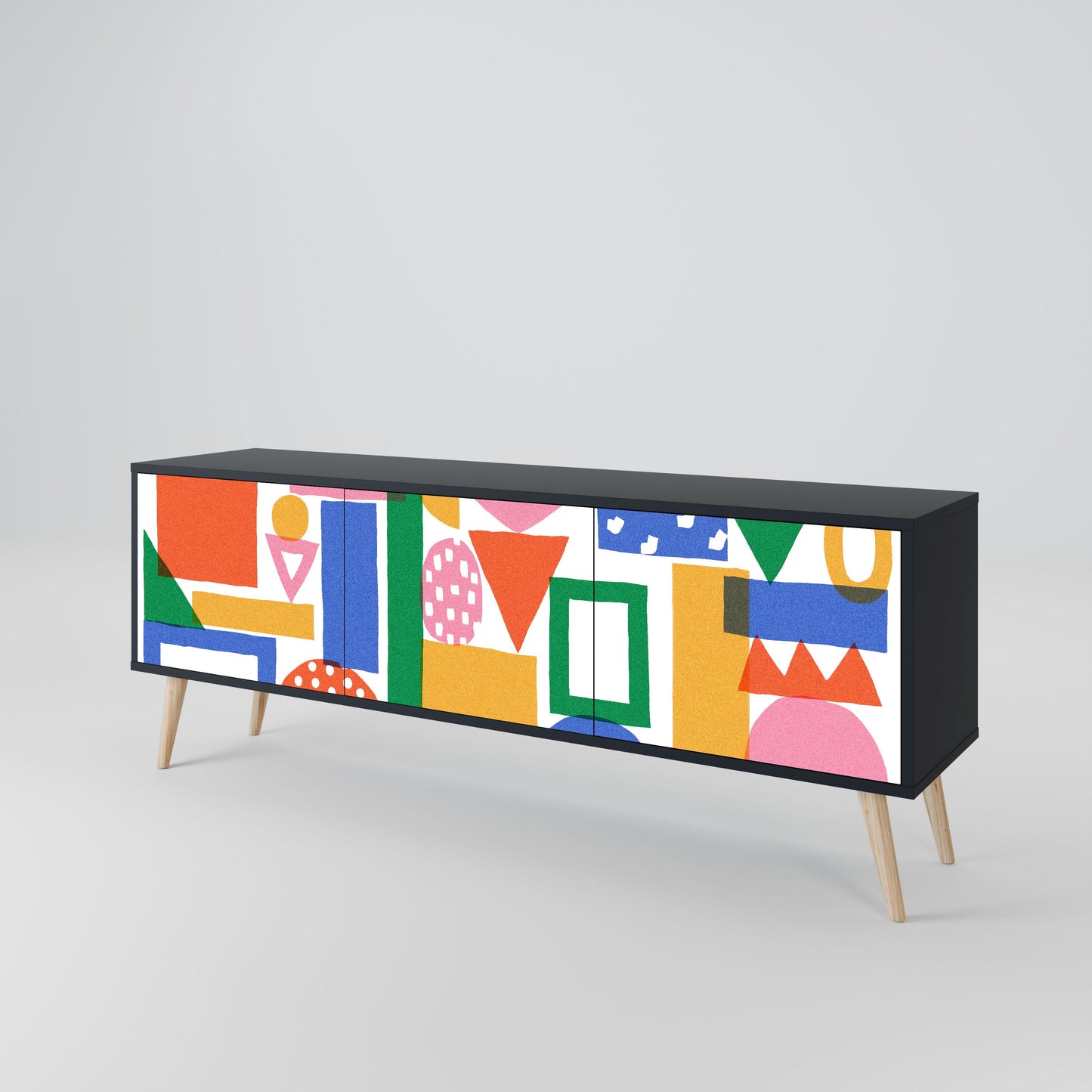 GEOMETRIC GLIMMER 3-Door TV Stand in Black Finish