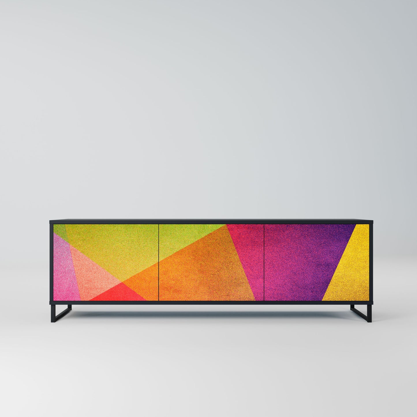 VIVID GEOMETRY 3-Door TV Stand in Black Finish