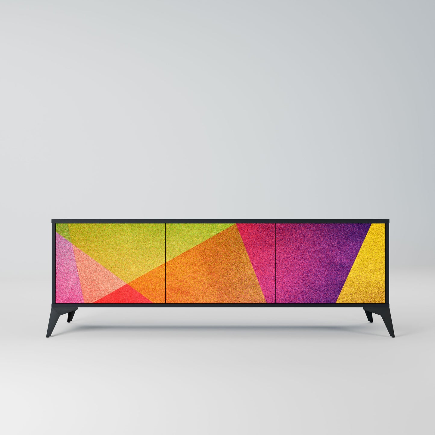 VIVID GEOMETRY 3-Door TV Stand in Black Finish