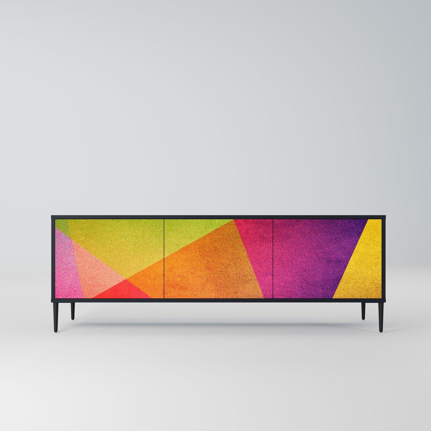 VIVID GEOMETRY 3-Door TV Stand in Black Finish