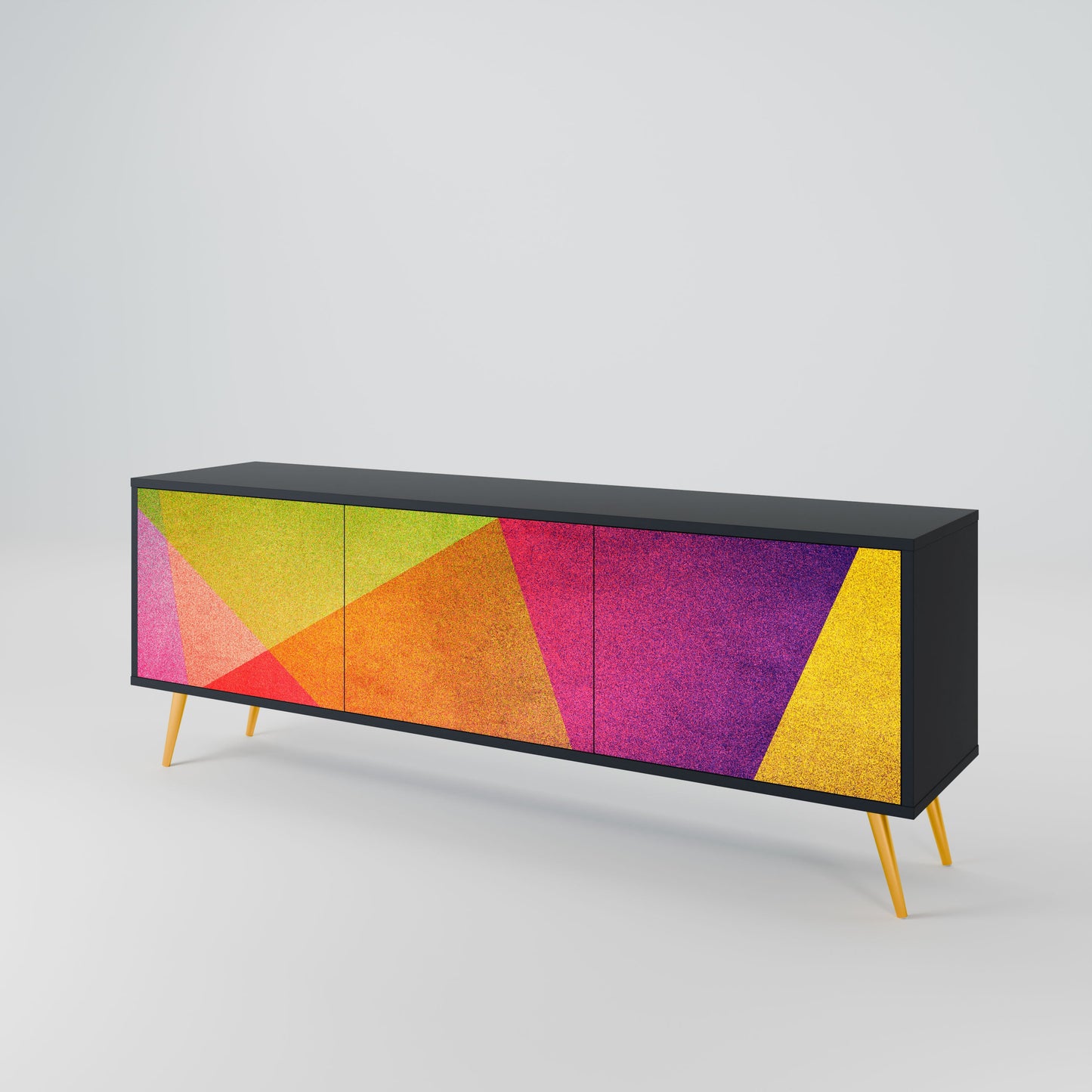 VIVID GEOMETRY 3-Door TV Stand in Black Finish