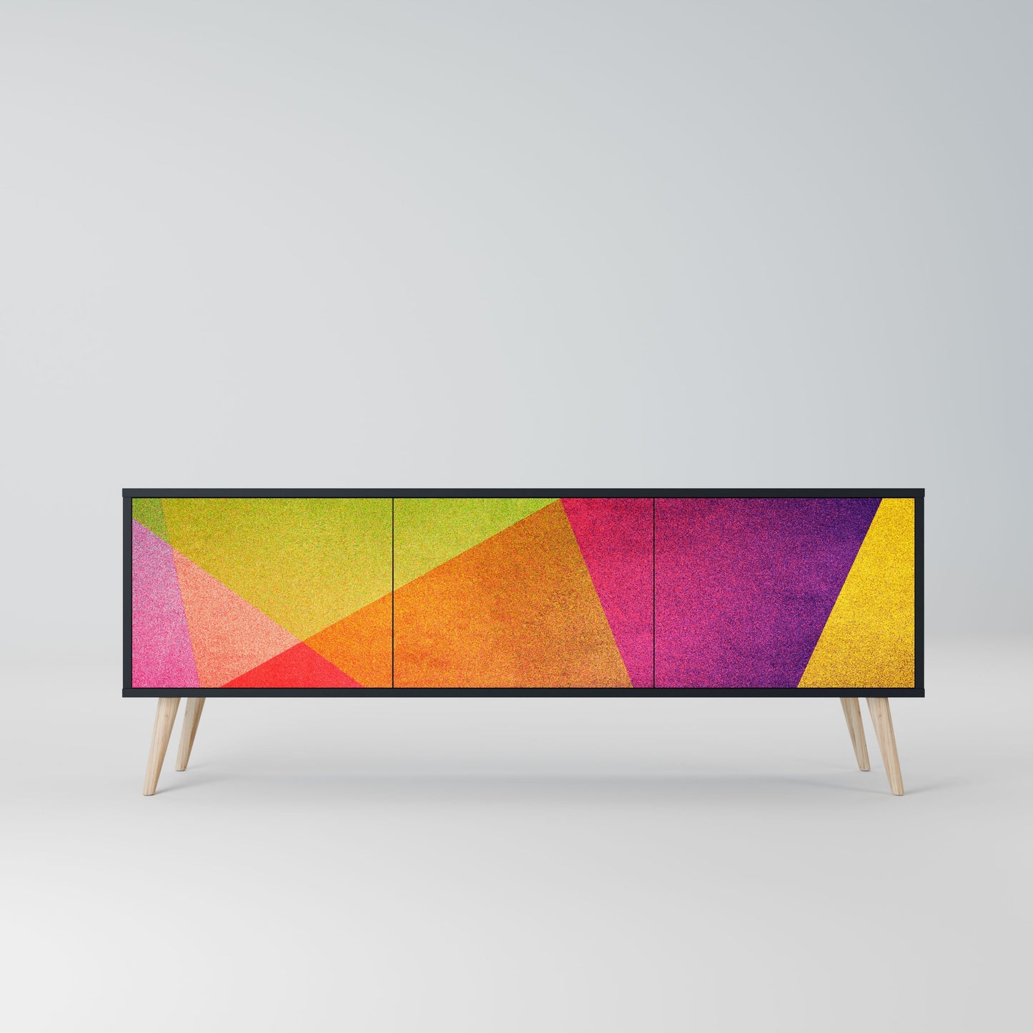VIVID GEOMETRY 3-Door TV Stand in Black Finish