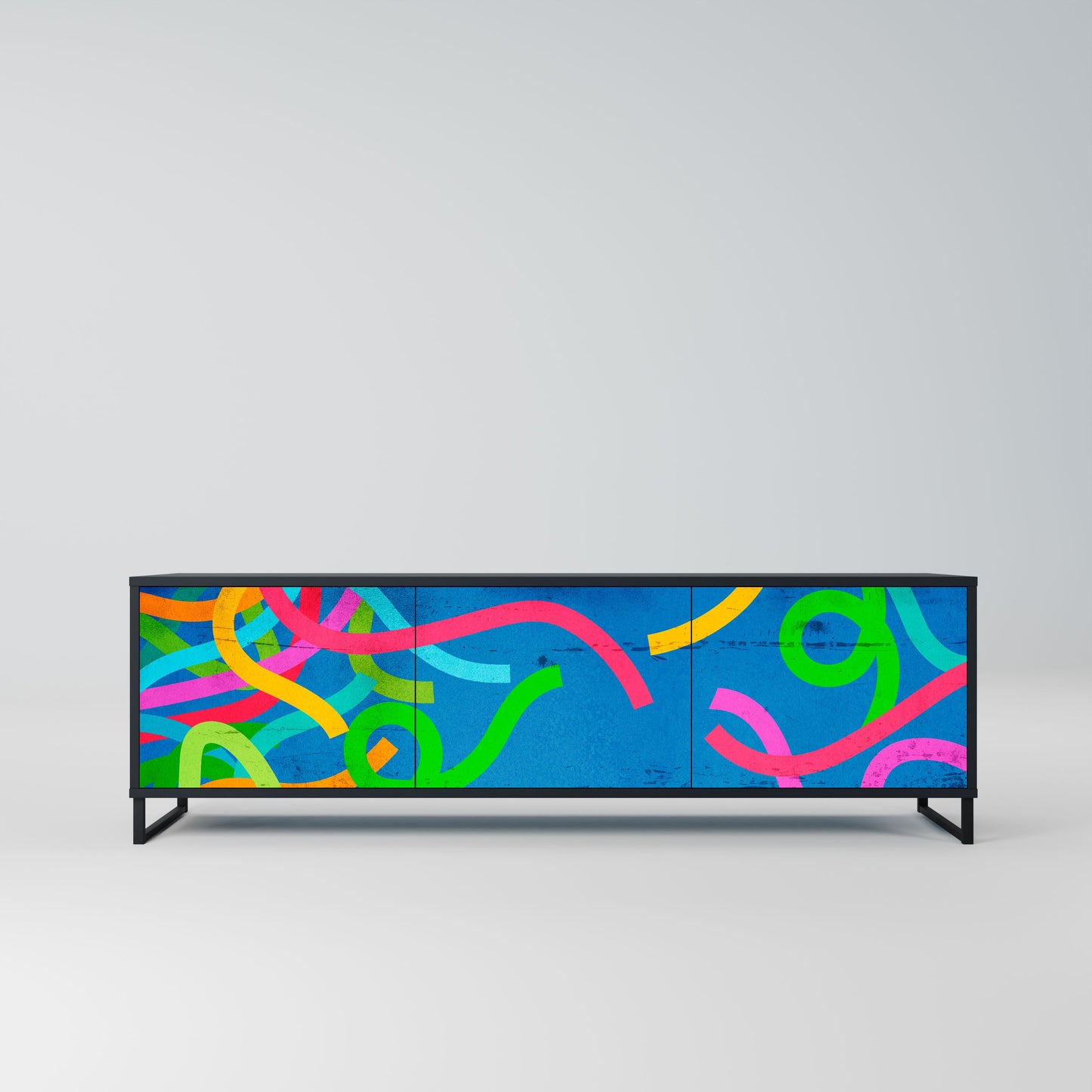 STREAMER TANGLE 3-Door TV Stand in Black Finish