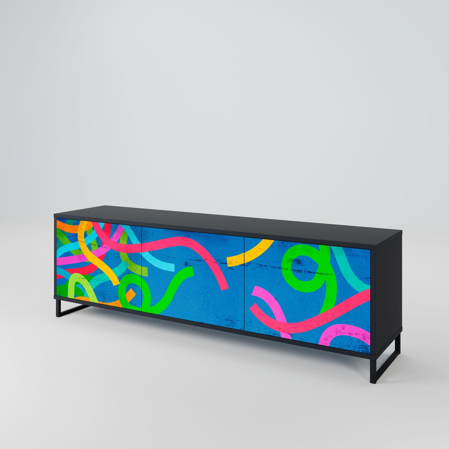 STREAMER TANGLE 3-Door TV Stand in Black Finish