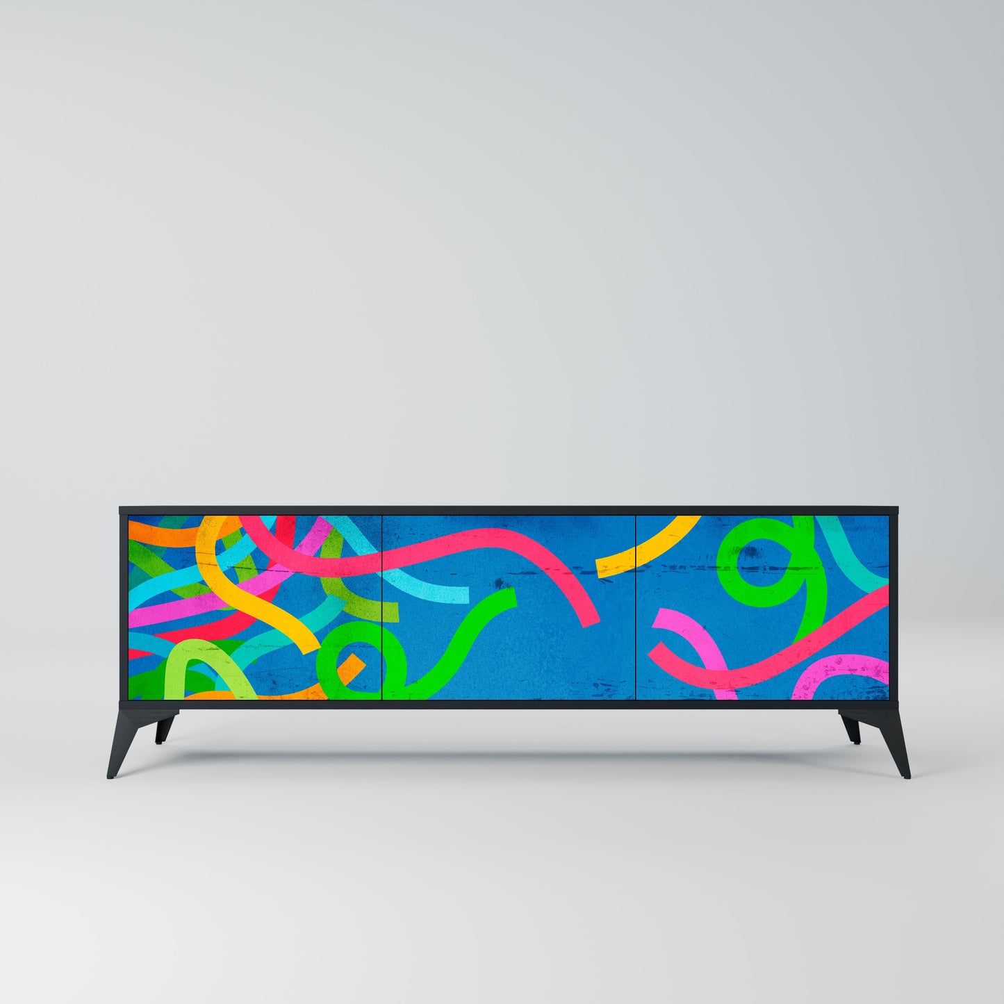 STREAMER TANGLE 3-Door TV Stand in Black Finish