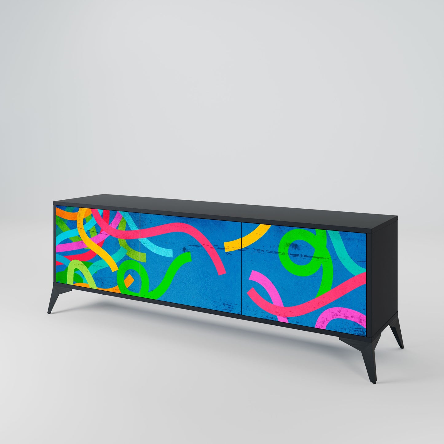 STREAMER TANGLE 3-Door TV Stand in Black Finish